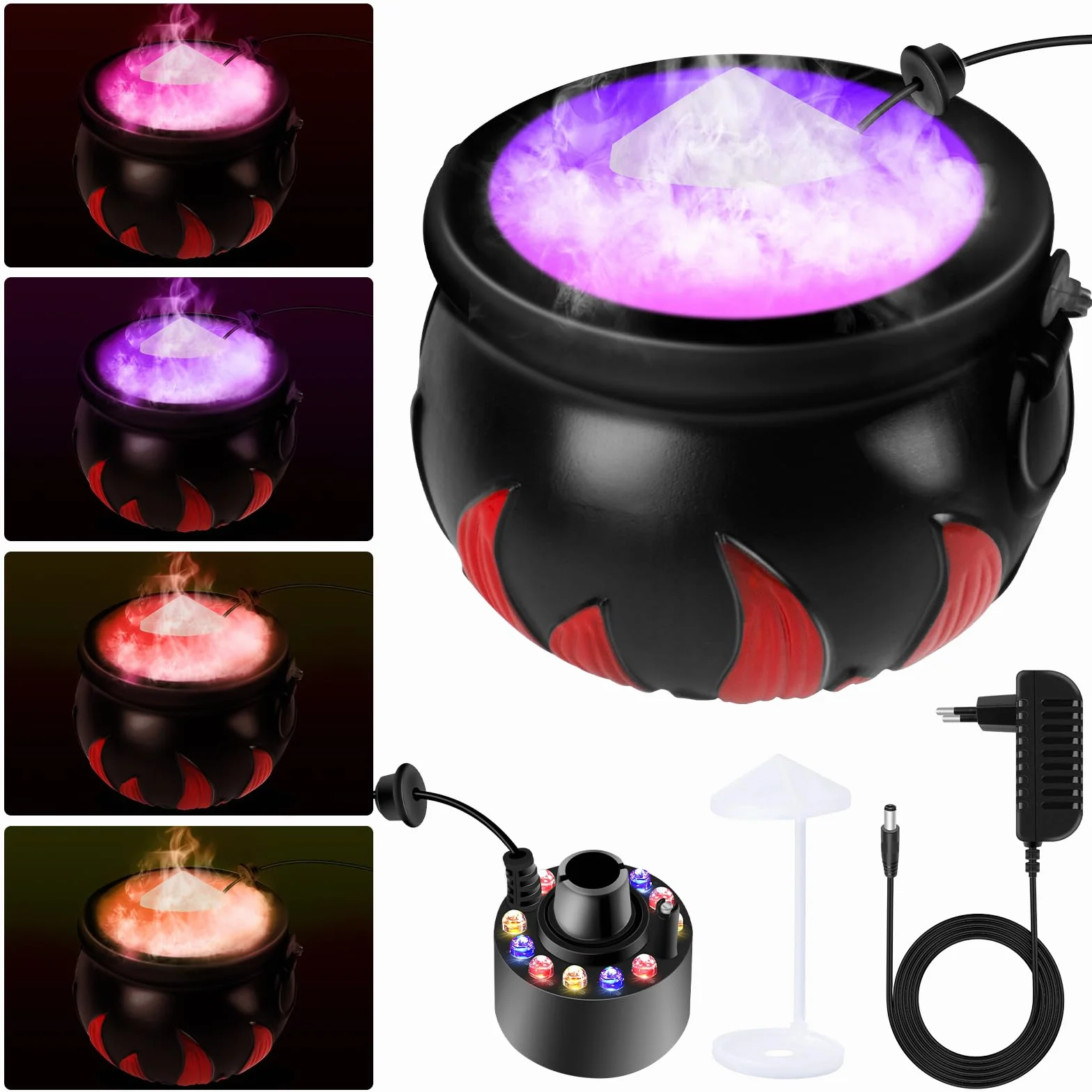Calderone della Strega di Halloween con Creatore di Nebbia, 12 LED Cambia Colore, Fontana di Nebbia per Interni