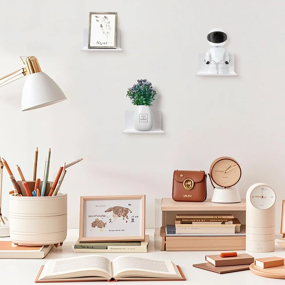 Mensola da Muro Acrilico, 3 Pezzi Bagno da Parete Moderne Senza Foratura Montaggio Fortemente Mensola Adesiva per Cameretta Cucina Salotto Scaffali Libri Bianche Acrilico piazza