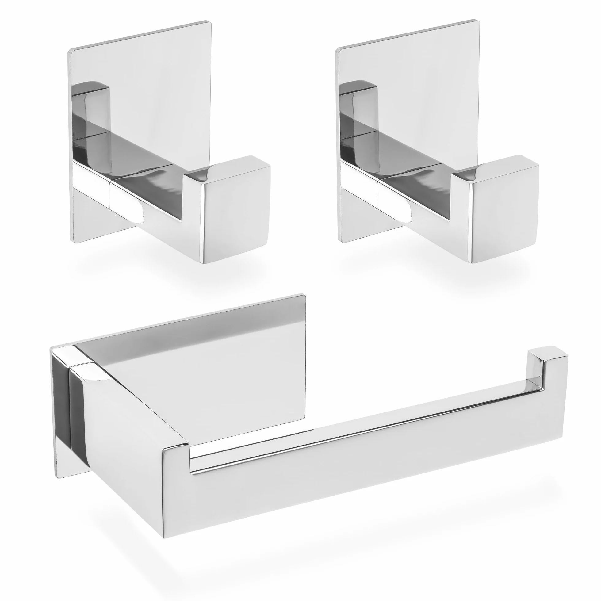 ECENCE Set Porta Asciugamani - 1x Porta Carta Igienica + 2x Ganci Adesivi - Accessori per Bagno - Acciaio Inossidabile 304 cromo