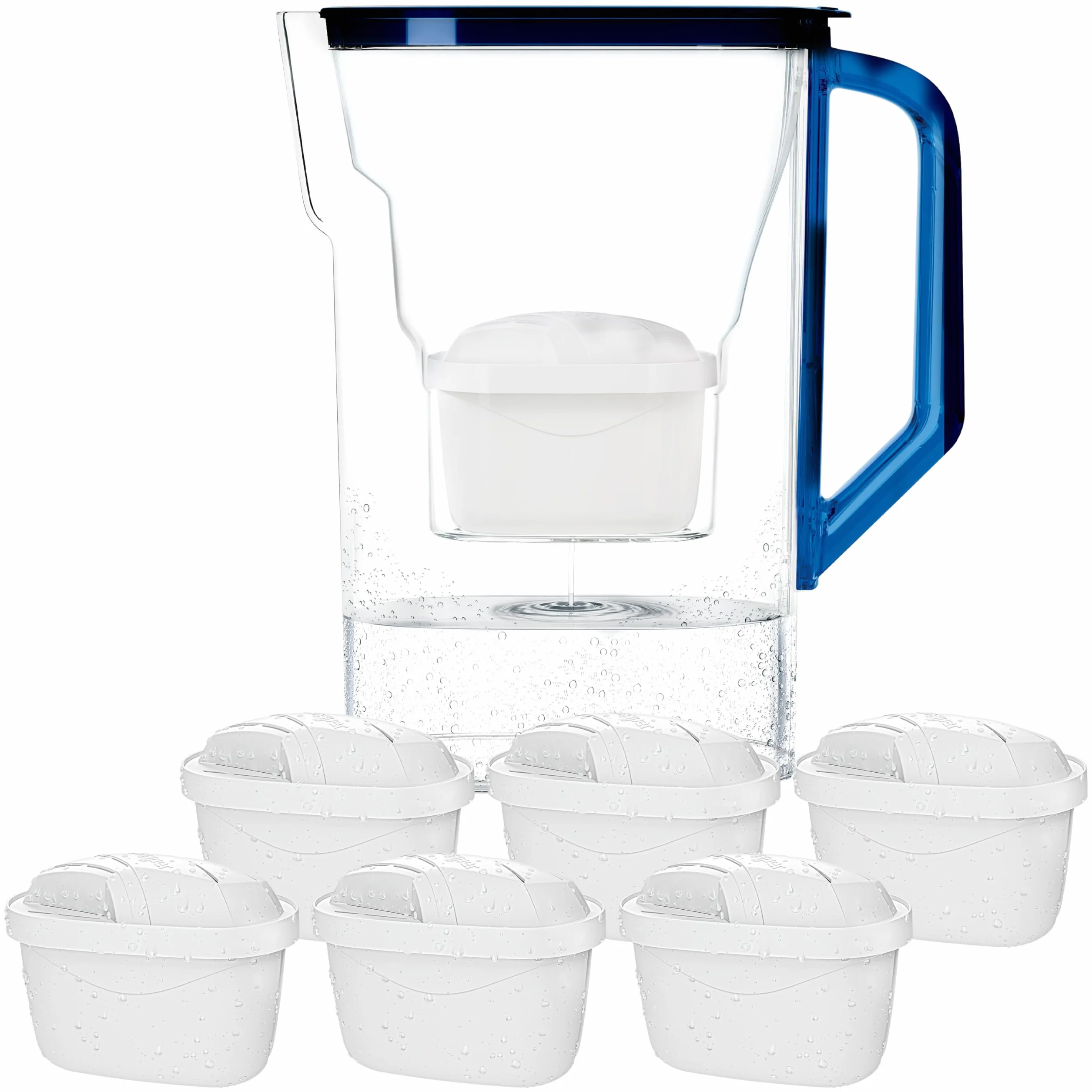 Wessper Caraffa Filtrante 2,7L con Filtri Carbone Attivo e Resina a Scambio Ionico, Set 6 Filtri - Blu