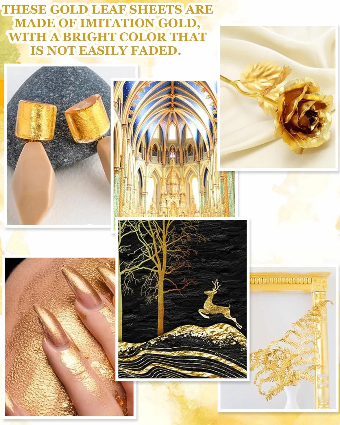 DAFNE 200 fogli di foglia d'oro, foglia d'oro artigianale, carta foglia d'or, adesivo, con pittura acrilica, artigianale, lamina d'oro artigianale, fai da te