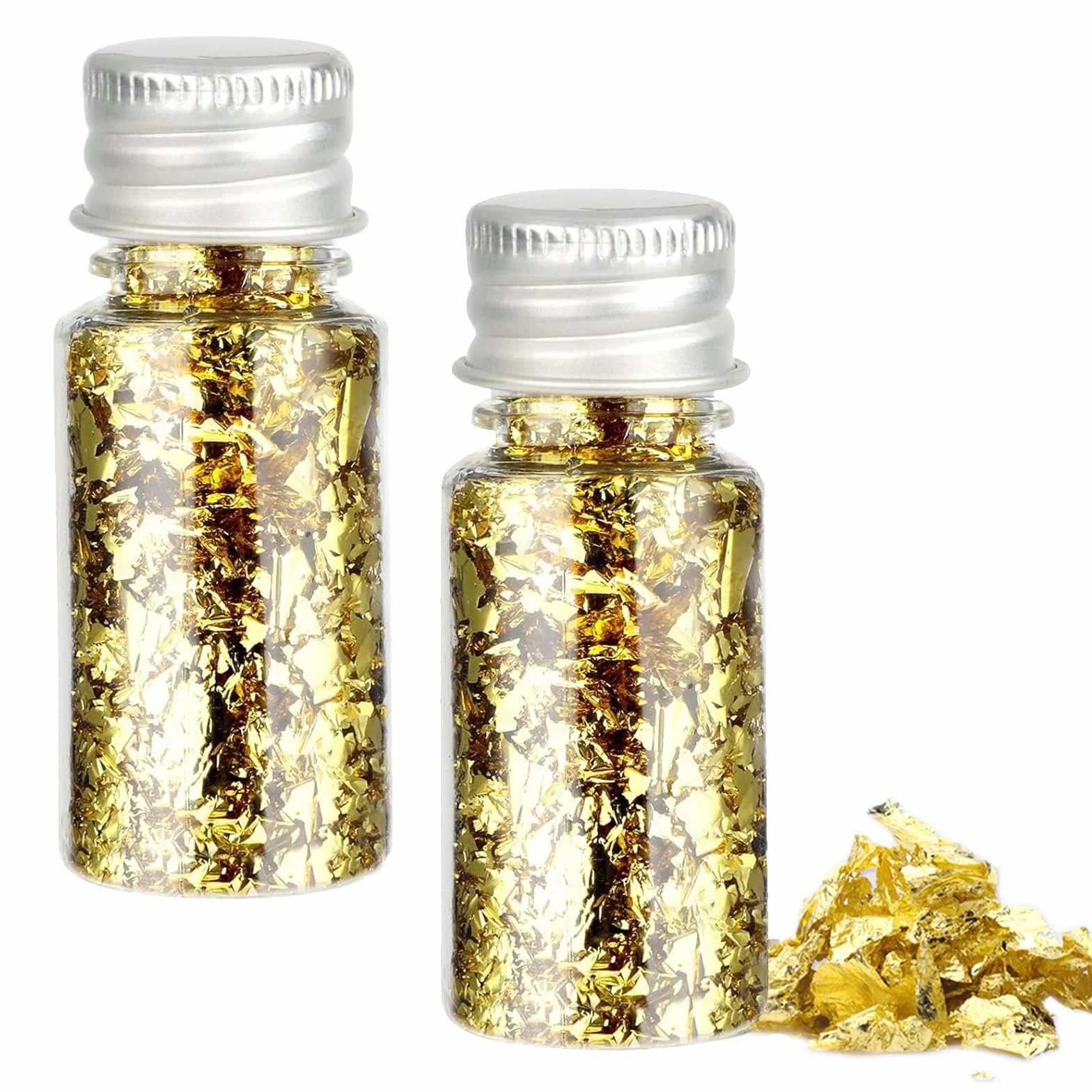 2 Bottiglie Oro Commestibile, Oro Alimentare Scaglie di Foglia d'oro Raffinata, Foglie Pellicola Dorata Commestibili Perfette per Decorazione di Torta Dessert Alimentari Vino Bevande Maschere Manicure