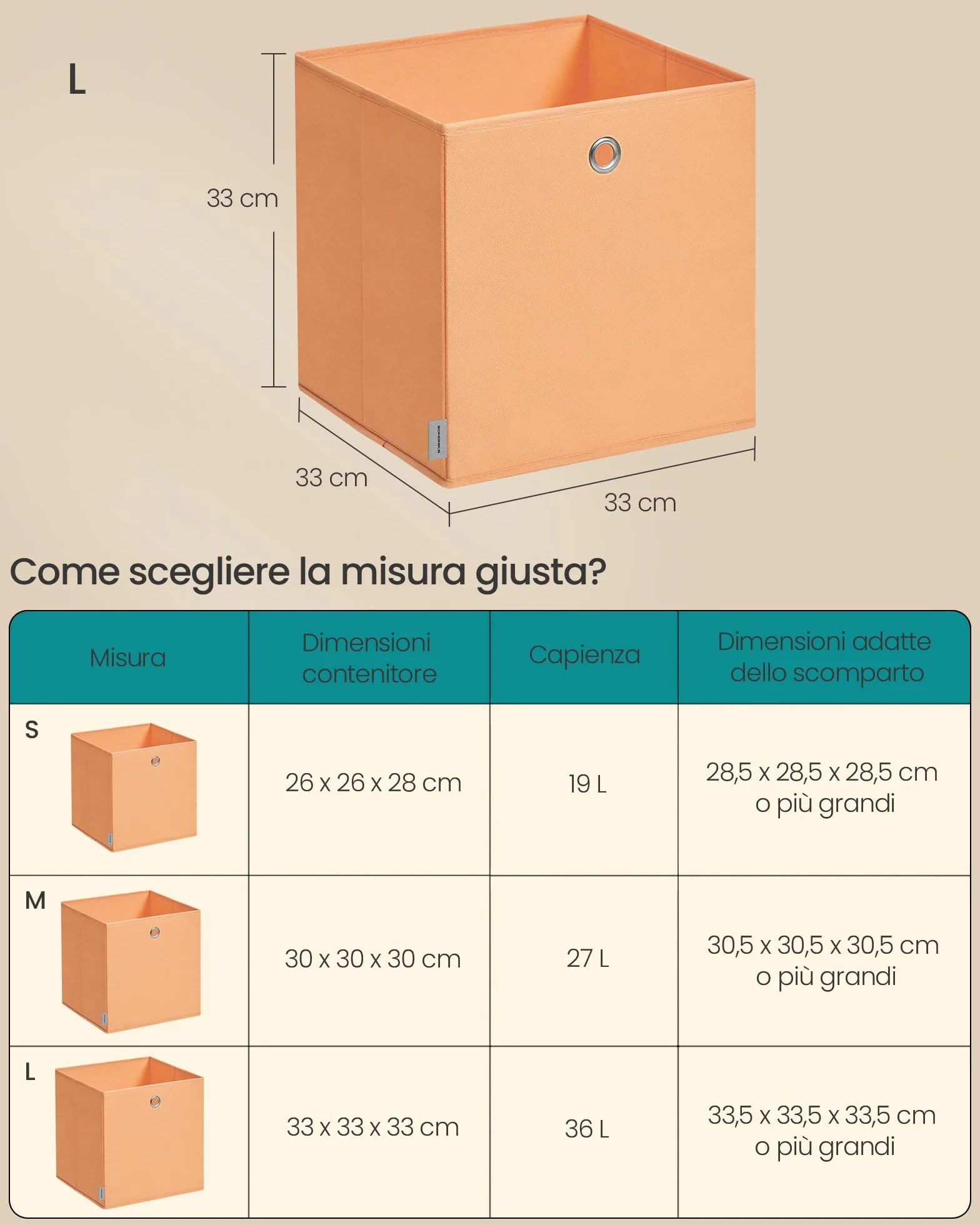 SONGMICS Set di 6 Contenitori in Tessuto Pieghevoli 33x33x33 cm per Armadi a Cubo Organizer Colorati