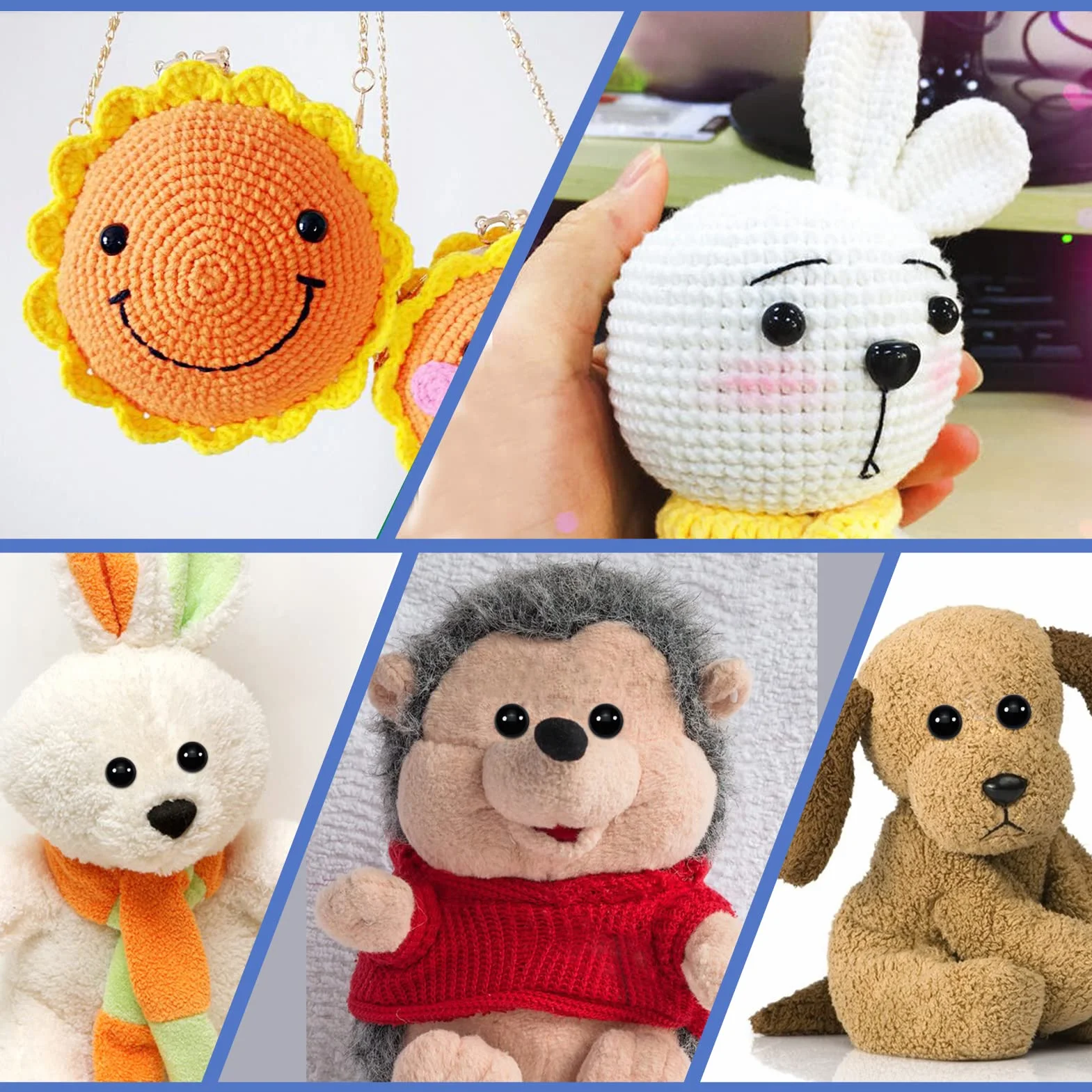 TOAOB 150 Pezzi Occhi di Sicurezza per Amigurumis 12mm a 30mm Grandi Nero Occhi Plastica Occhietti con 150 Pezzi Rondelle per Bambole Pupazzi Fai da Te all'Uncinetto e Animali di Peluche