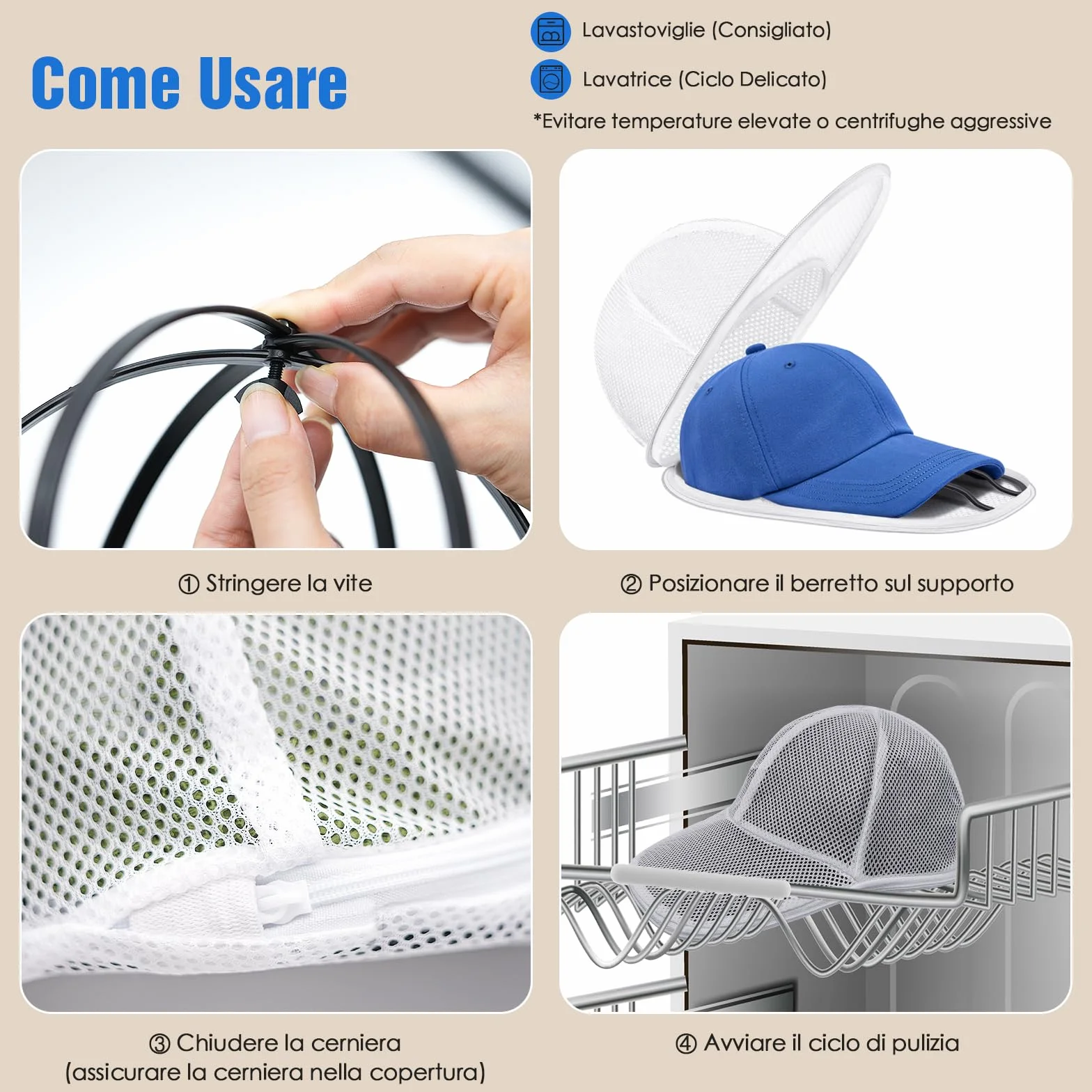 Lavaggio Cappello da Baseball Richiudibile Rondella per Cappelli Pulitore per Lavatrice e Lavastoviglie Supporto Protettore Modellatore Rack