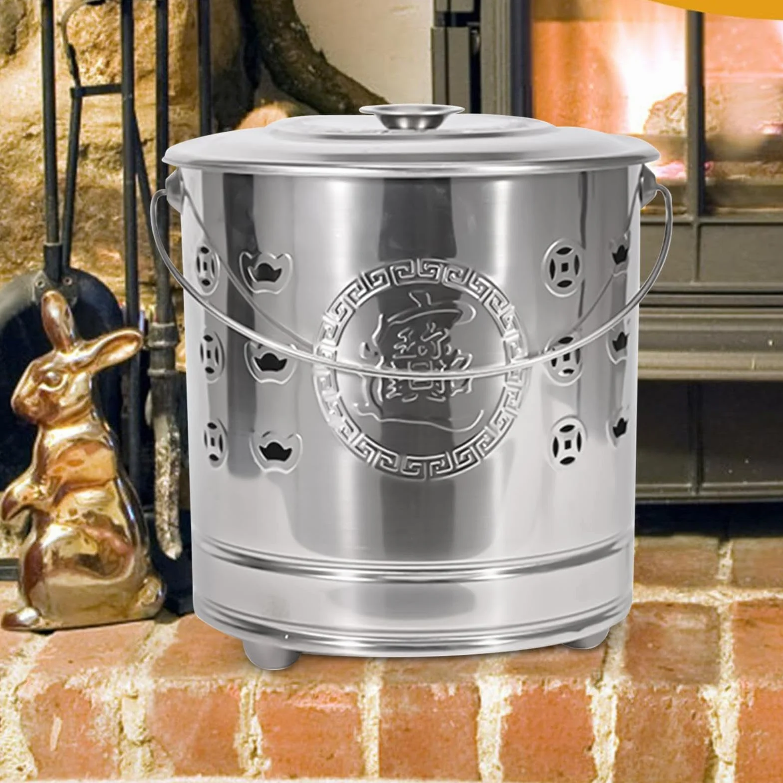 Bidone di carta – Gabbia portatile in acciaio inox con coperchio, gancio antincendio e rivestimento di sicurezza, focolare per cortile, giardino, terrazza, campeggio e