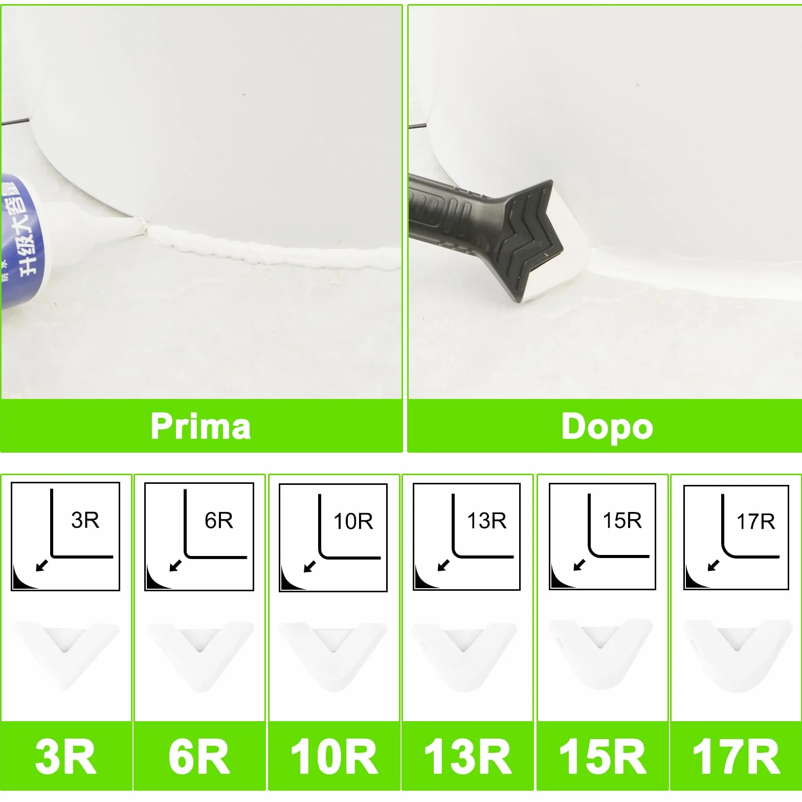 Professionale Strumento per Calafataggio 5 in 1, Rimuovi Silicone Spatola per Silicone togli e Spatola Raschietto per Stucco Strumento Con 6 Cuscinetti Sostituibili Sigillante (Bianco)