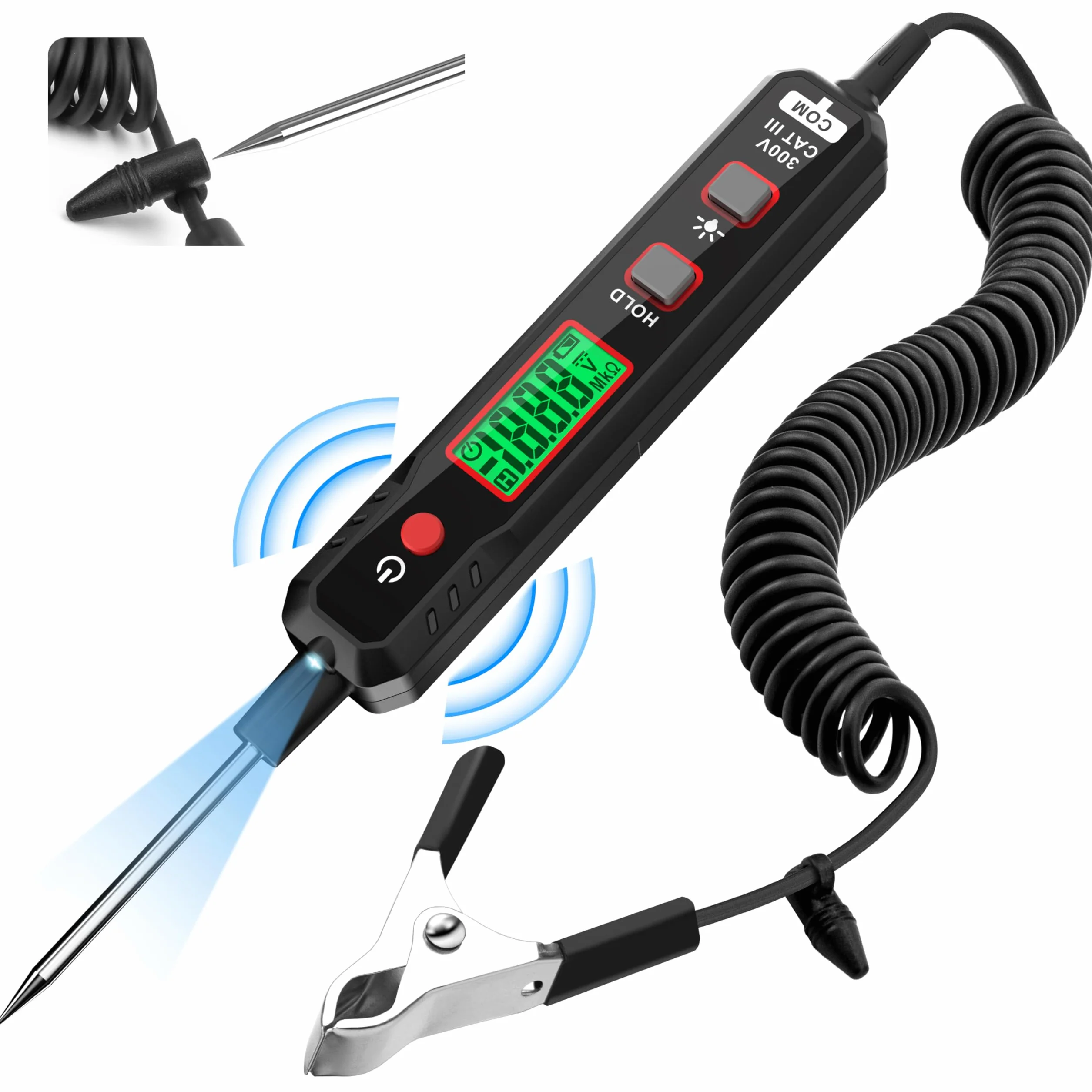KAIWEETS Penna di Tester Intelligente per Auto, Sonda Elettricisti Con Tensione DC Retroilluminata da 0,8V-100V, Luce di Prova Automobilistica Digitale con Torcia, Tester Automatico Batterie