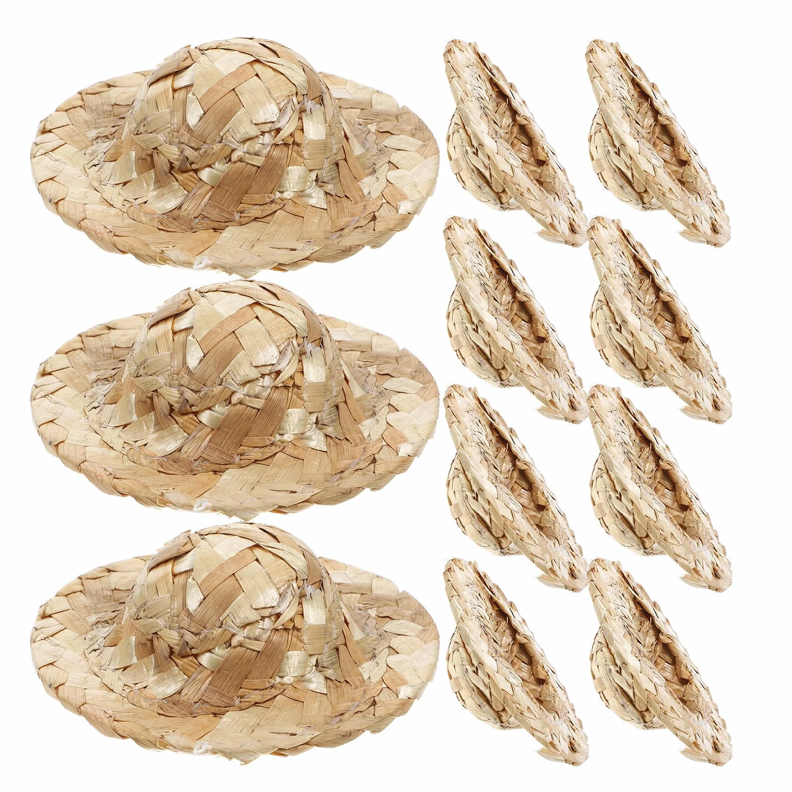 12 Cappelli Intrecciati in Paglia Beige da 8cm, Cappelli Delicati per Bamboline e Decorazioni, come Accessori per Foto e Gioco di Ruolo