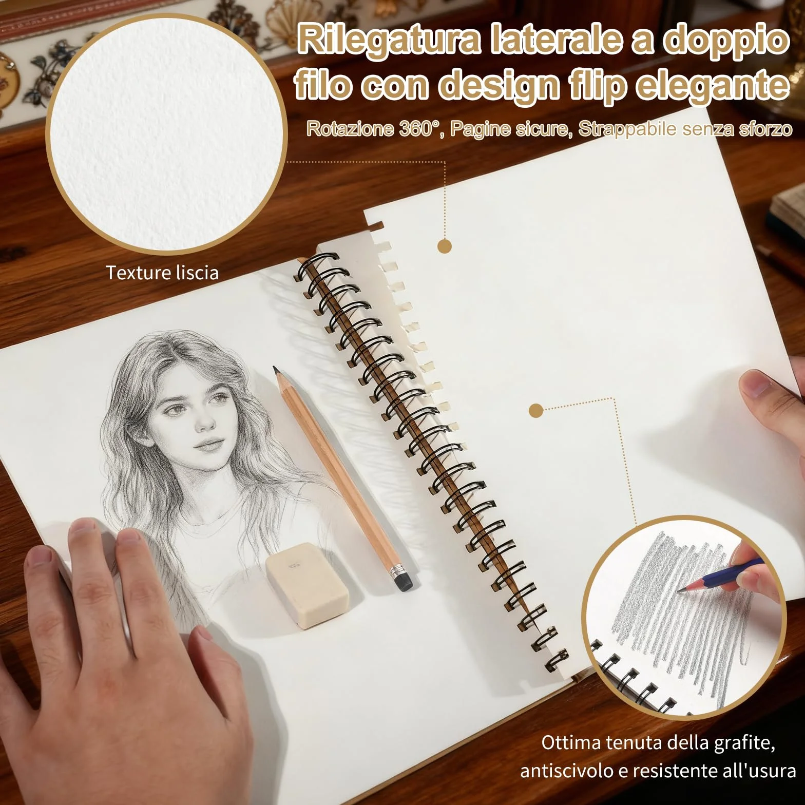60 Fogli 120 Pagine Blocco per Schizzi A4 con Rilegatura a Spirale, Carta 160 g/m², Copertina Rigida, Album da Disegno A4 Sketchbook, Quaderno Artistico per Bambini e Professionisti, Illustrazioni