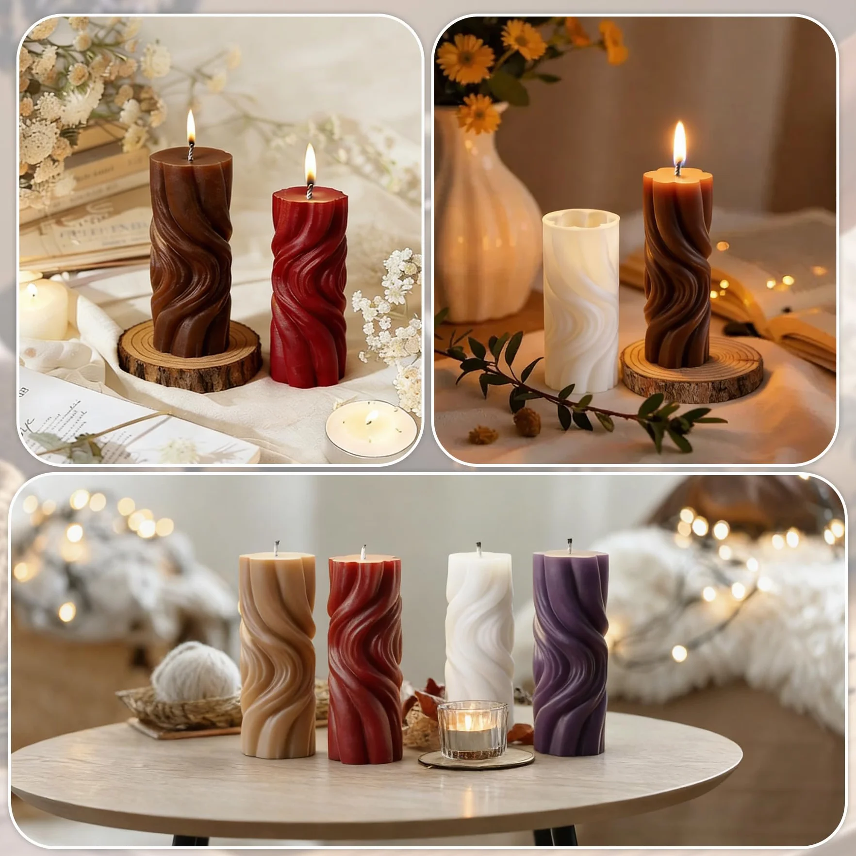 TZEKING Set di 214 stampi per candele, 2stampi per candele in silicone + 200 stoppini di cera+2 supporti+10 adesivi, stampi per candele in silicone 3D fai da te