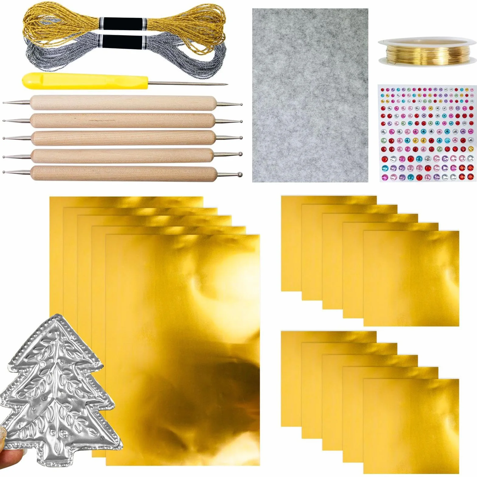 Fogli Metallizzati per Artigianato, Kit Artistico Per Sbalzo Su Metallo, Accessorio Per Creazioni Con Effetto Lucido Argento Con Incisioni E Per Progetti Creativi Di Adulti E Bambini