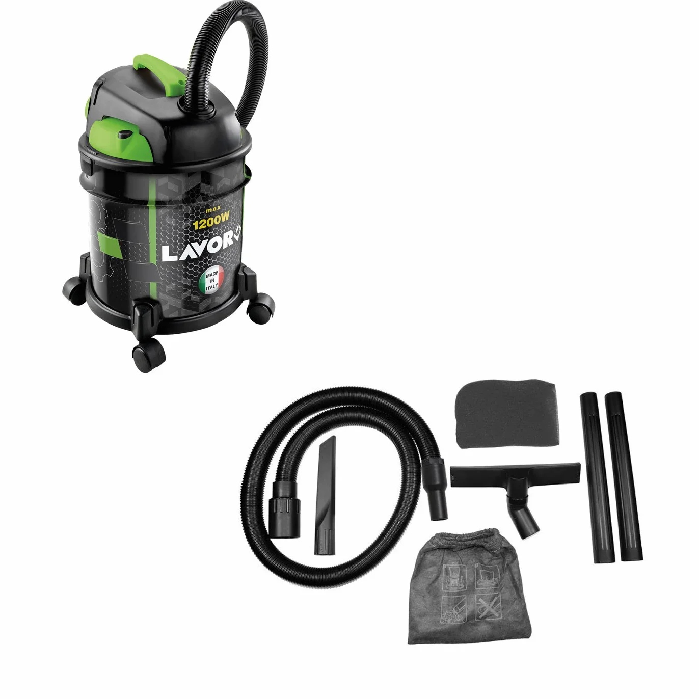 Lavor Aspiratore Solidi e Liquidi RUDY 1200 S, Funzione Soffiante, Capacità Vano Raccolta 20 l, Serbatoio in Metallo, 18 kPa, 1200 Watt max