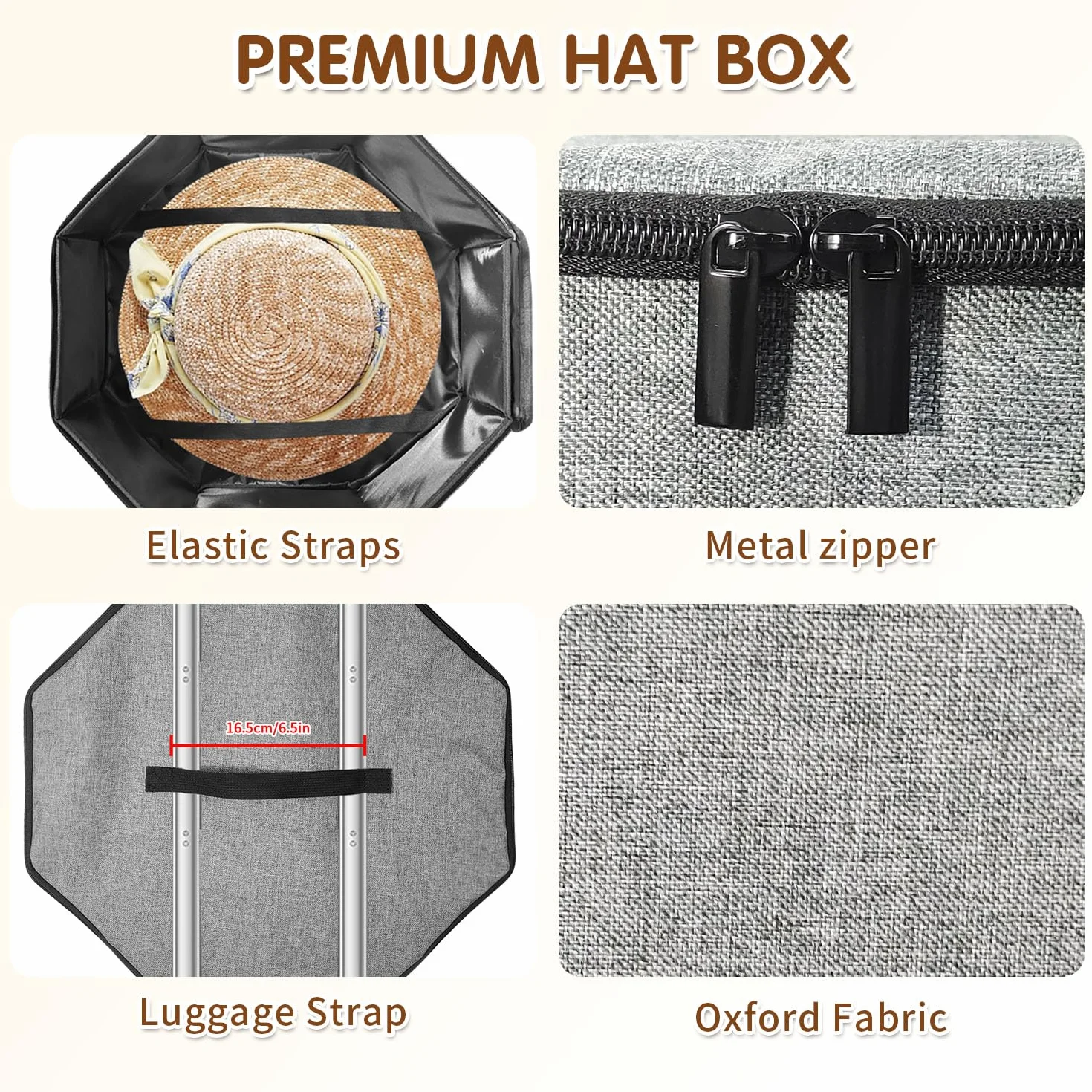 Scatola per cappelli impilabile pieghevole con manico grigio