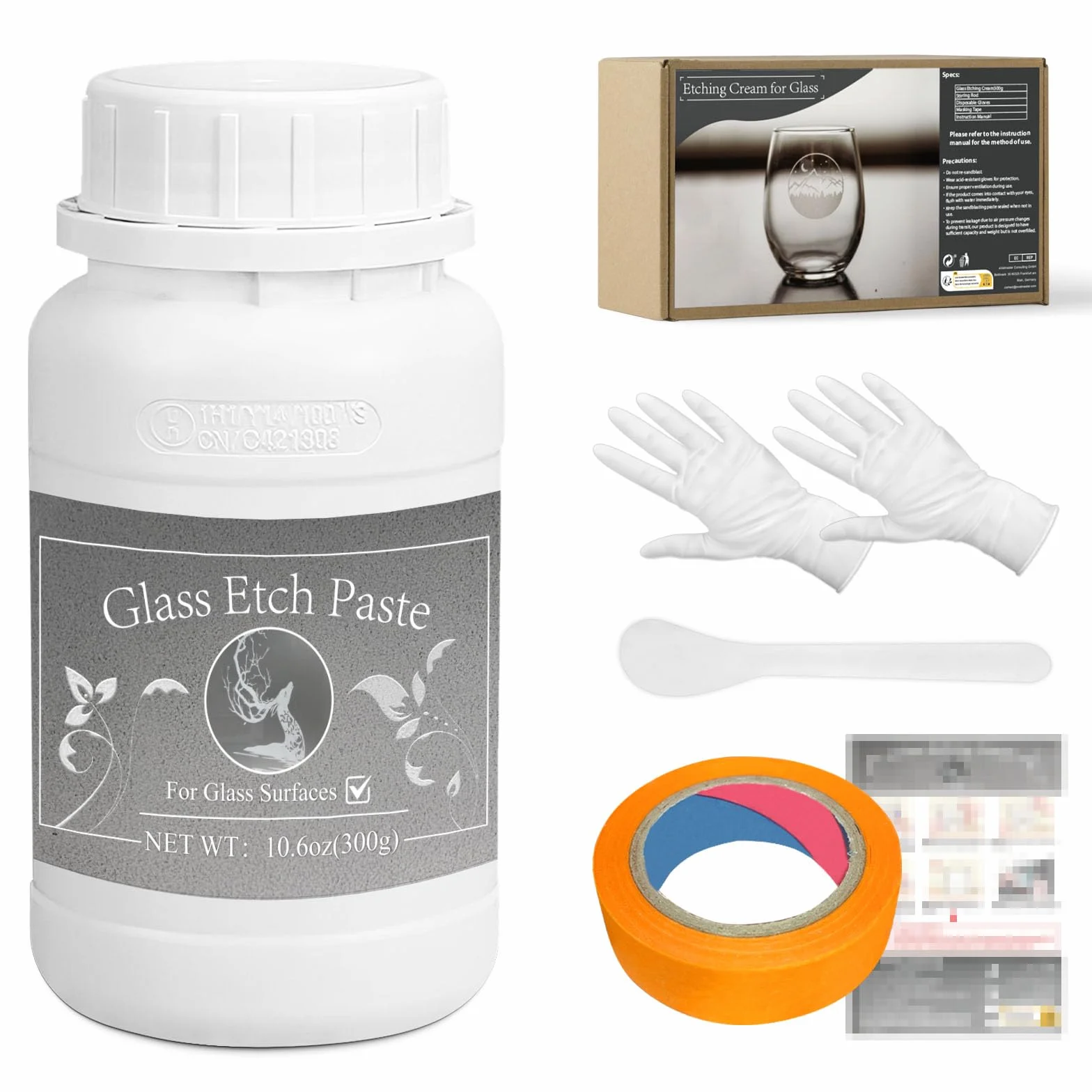 Glass Etching Kit, 300 g, crema per vetro, per accessori fai da te, per creare bellissimi disegni sulle superfici