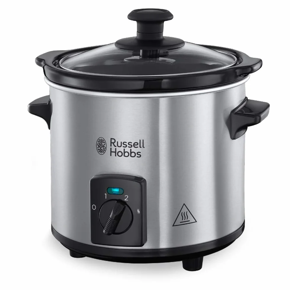 Russell Hobbs Pentola a cottura lenta compatta, 2L, Pentola rimovibile in ceramica, 3 temperature, 145 W, Acciaio Inox, Compact Home Slow Cooker 25570-56