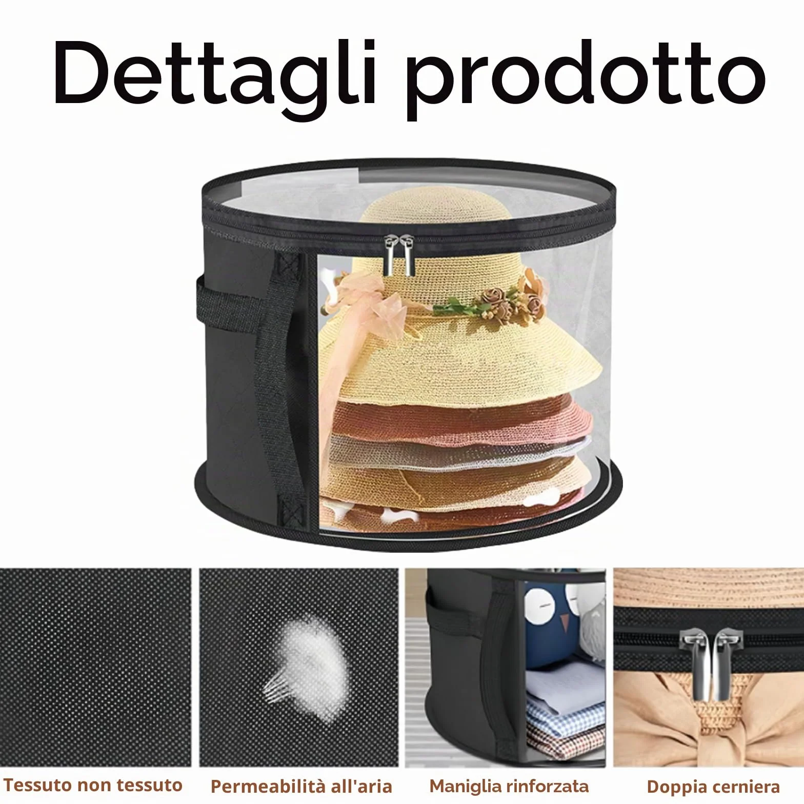 Scatola per cappelli rotonda con coperchio, borsa da viaggio leggera e traspirante