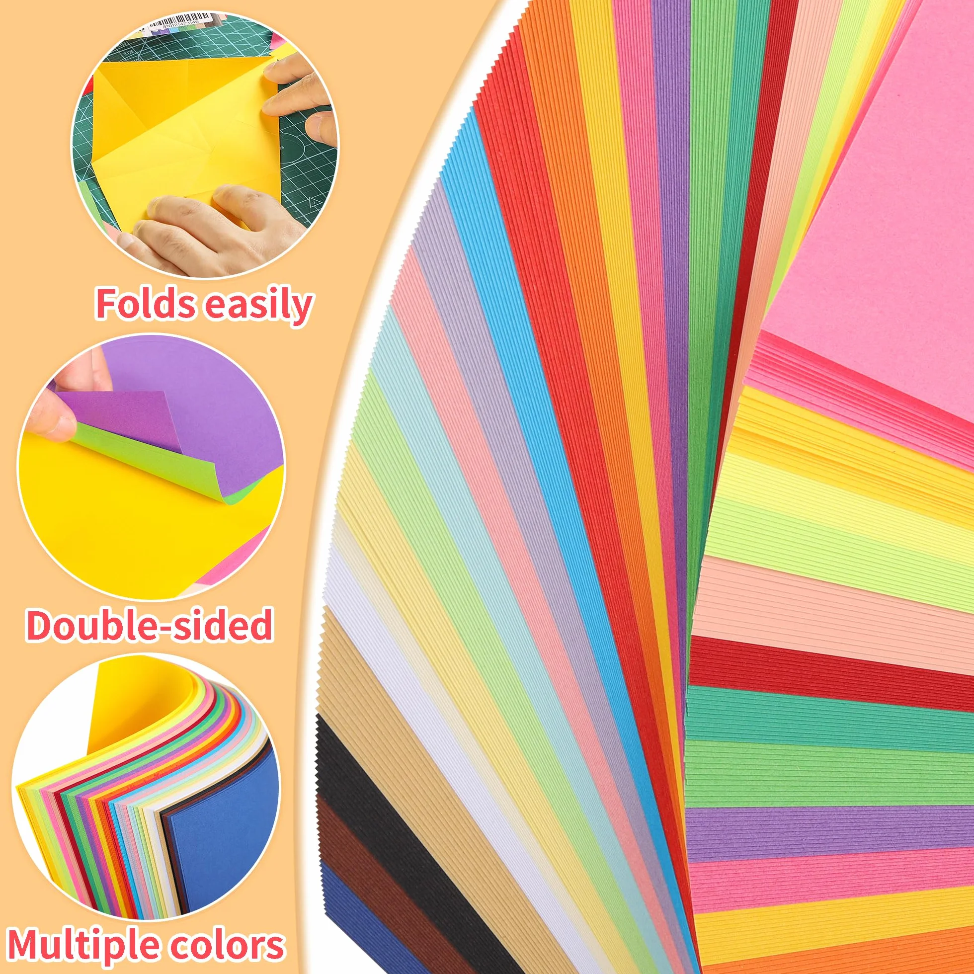 Carta per Origami Colorata 300 Fogli 15x15cm 70gsm 25 Colori Vividi Foglio Quadrato 6 Pollici