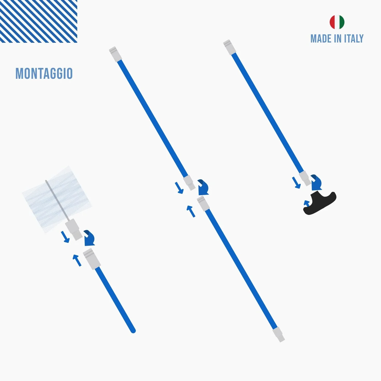 BARETTO FLEX | Kit Pulizia Stufa a Pellet | Canna Fumaria Ø 80 + 100 + 120 mm | Lunghezza 6 m | 2 Spazzole Snodate + 1 Standard | Attacco M12