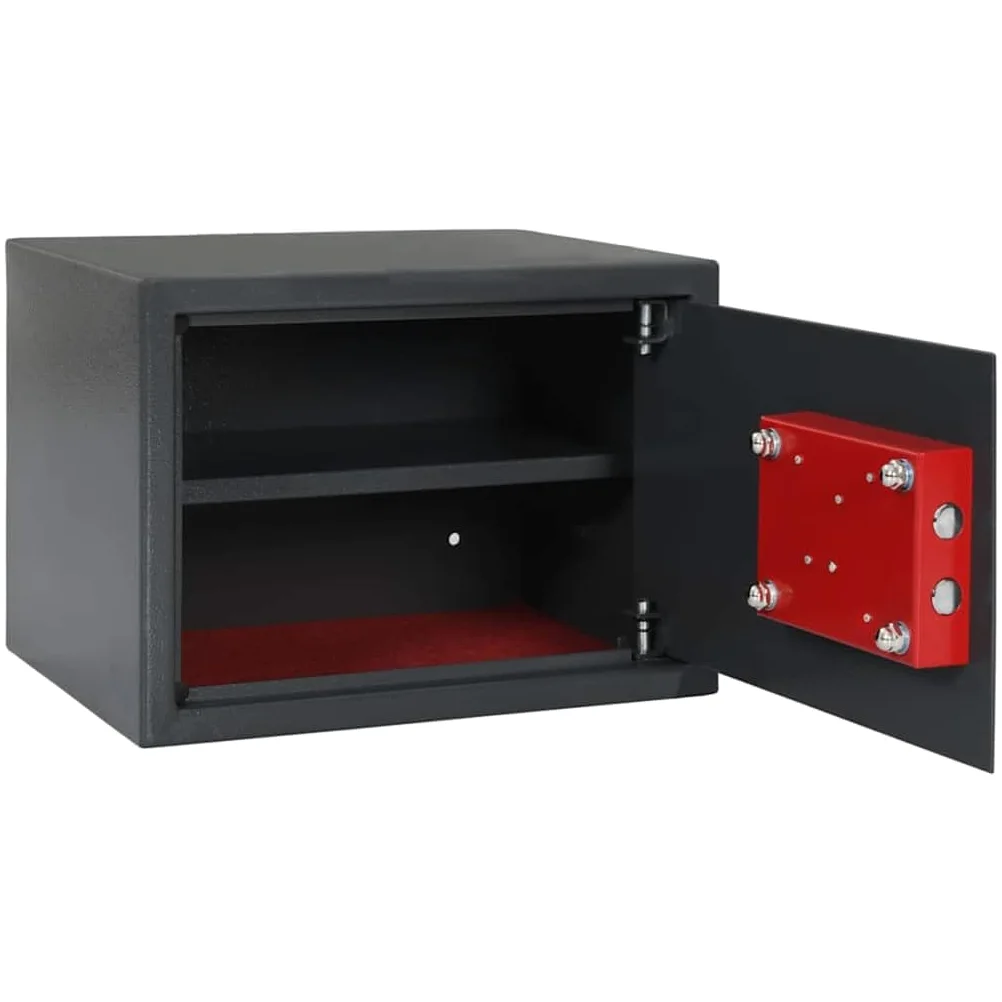 Cassaforte 35 x 25 x 25 cm con serratura, cassetta di sicurezza in acciaio per oggetti di valore, cassaforte per documenti, cassetta di denaro, grigio scuro, per ufficio domestico