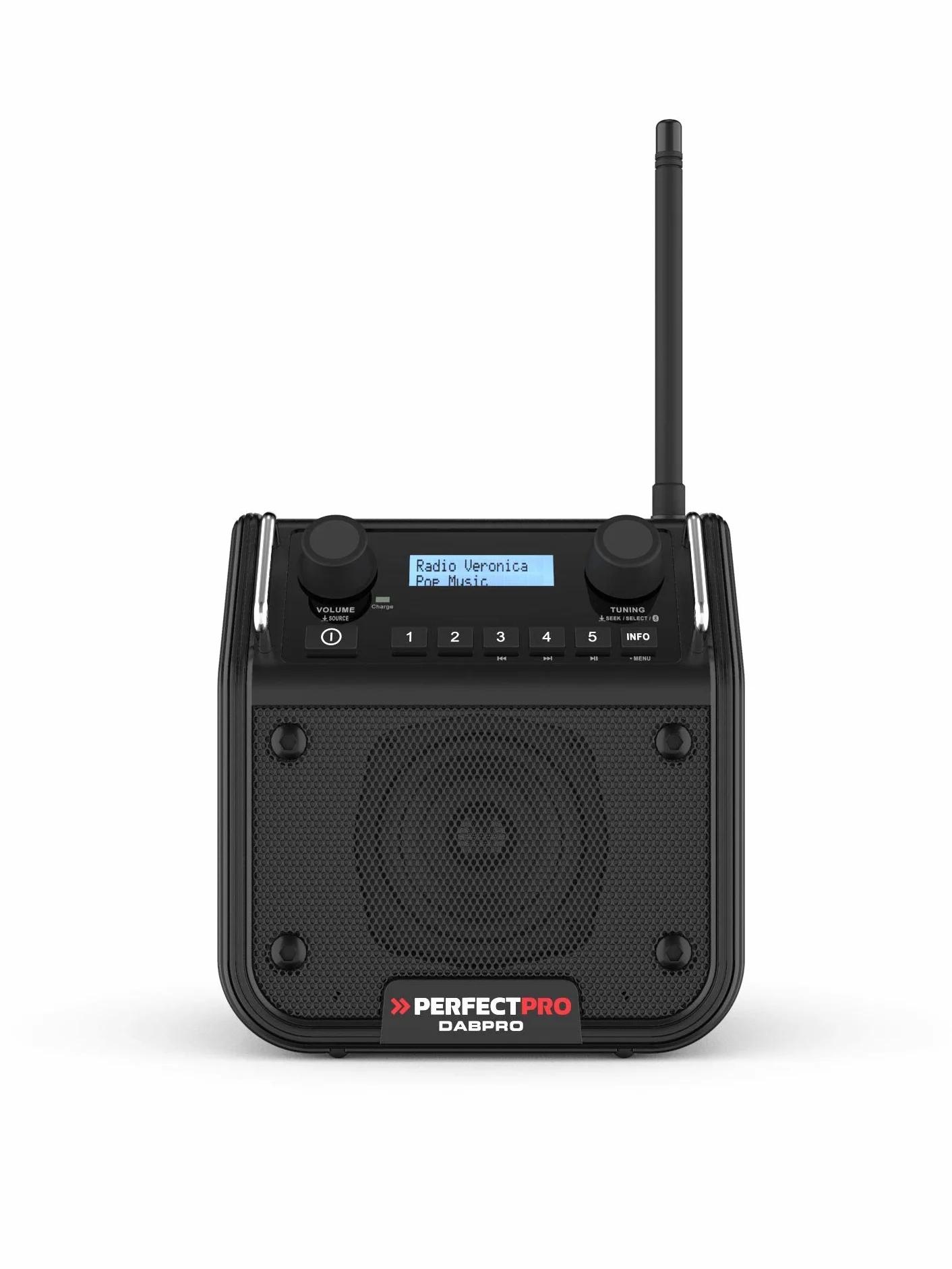 PerfectPro Radio da cantiere DABPRO, DAB+ e ricezione FM, ingresso AUX, MP3, Bluetooth, corrente di rete e ricaricabile, resistente agli urti, IP54, DPR2
