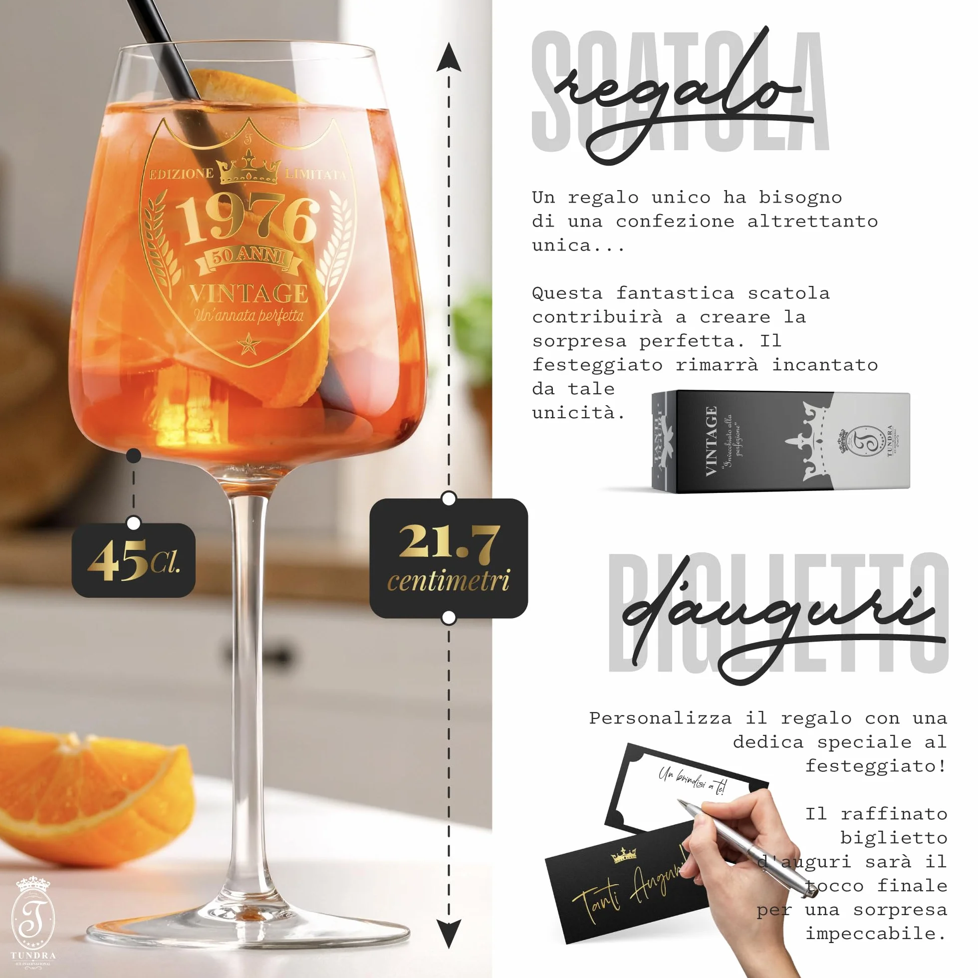 Calice Personalizzato 50 Anni Compleanno Uomo 1976 CRISTALLINO 450 ML Effetto Oro Regalo Originale