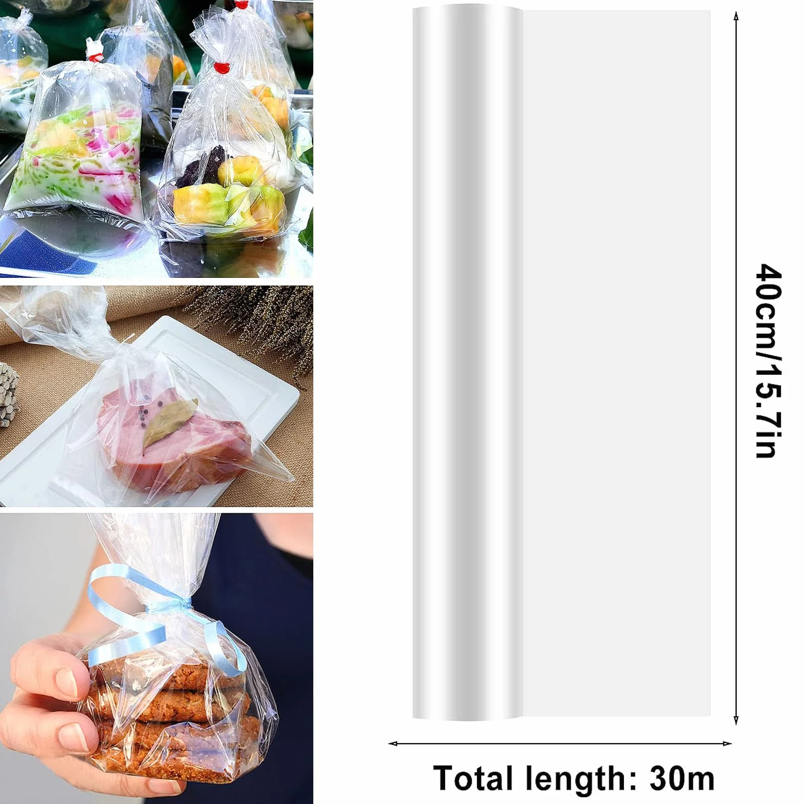 Carta Trasparente per Confezioni，40 cm x 30 m Cellophane per imballaggio Cellophane carta da regalo，per Fiori, Regali, Cesti, Imballaggi Artistici (Trasparente)
