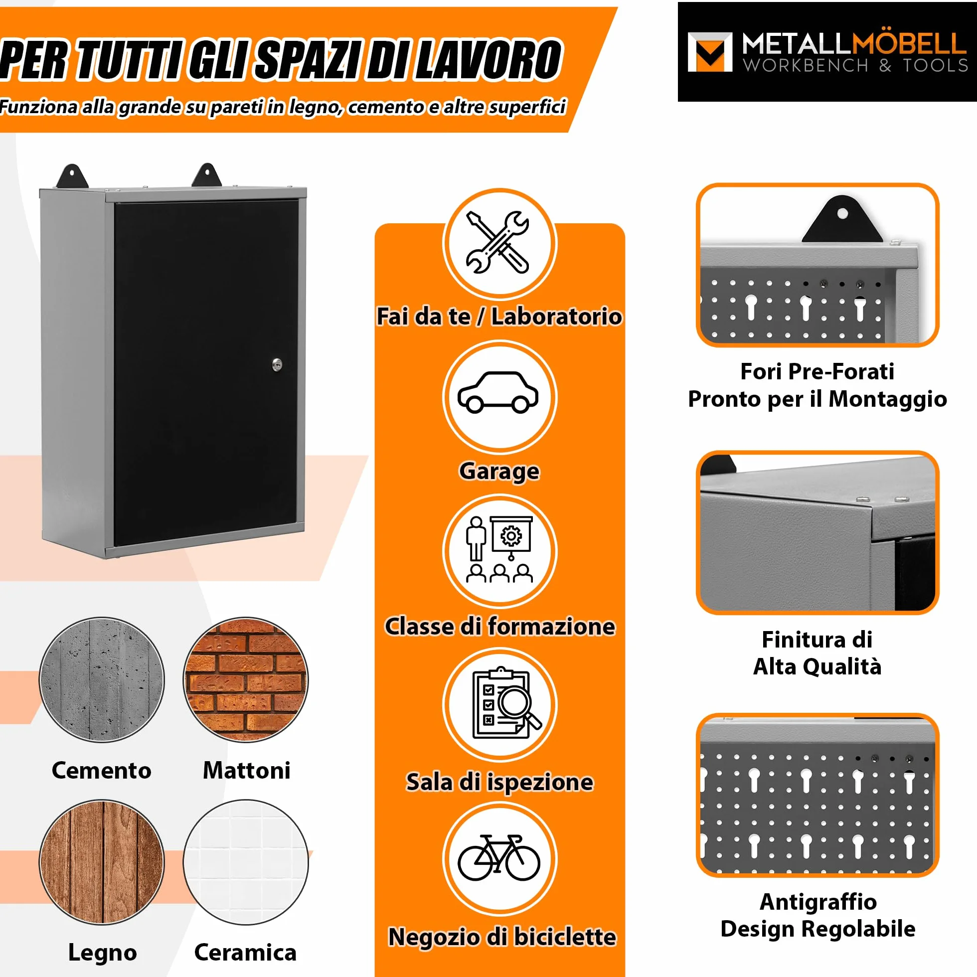 METALL MÖBELL WORKBENCH & TOOLS METALLMOBELL - Armadio Ferro | 60x40x20cm, con Ripiani e Serratura | Armadi da Ufficio, Mobile Ufficio, Armadietto Spogliatoio, Armadio Due Ante - MB01G