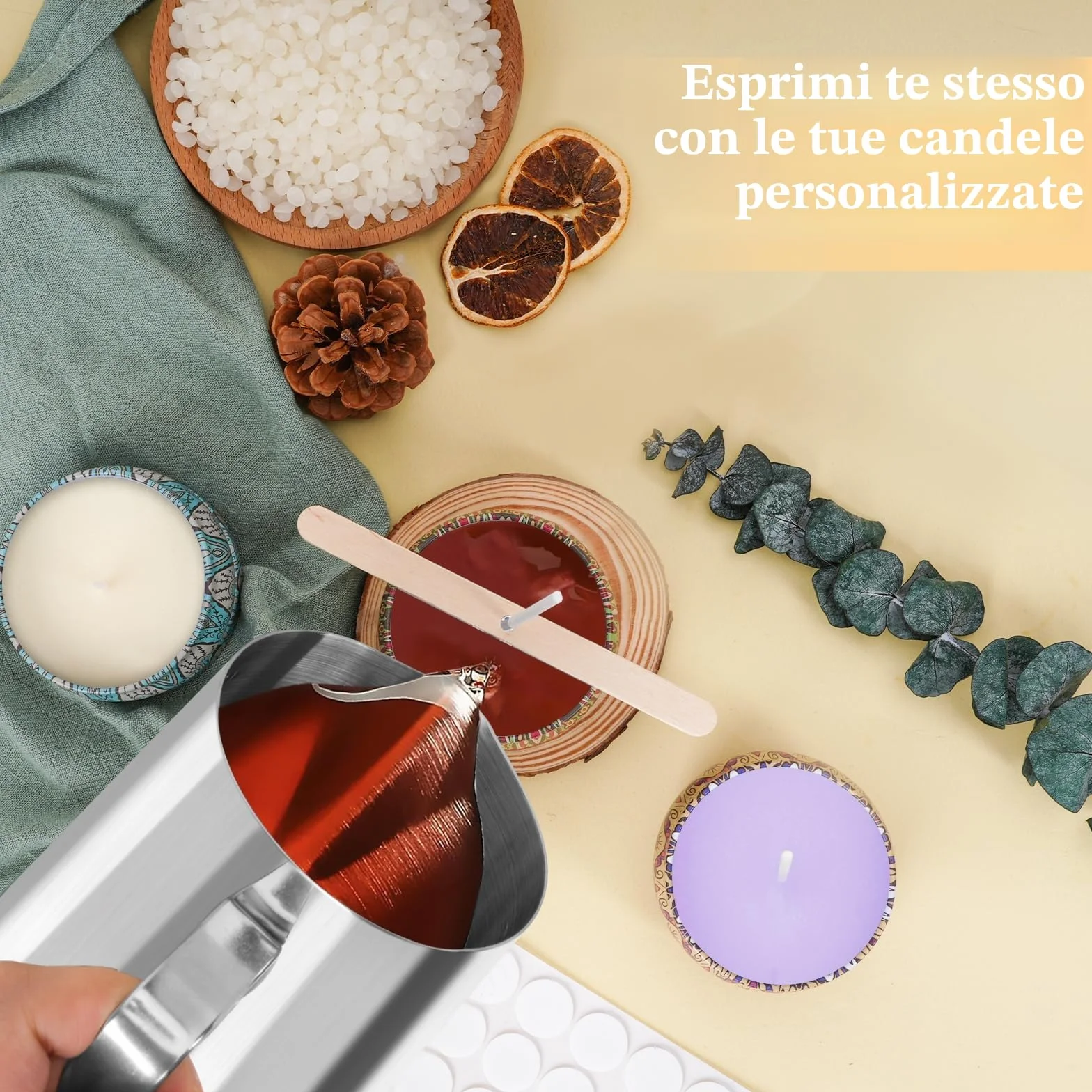 LDUMODUW Kit Candele Fai da Te, Kit per Candele Fai da Te di Candele Profumate, Set Candele Fai da Te Con 480g di Cera per Candele, 6 Oli Essenziali, Stoppini e 550 ml per Adulti Principianti