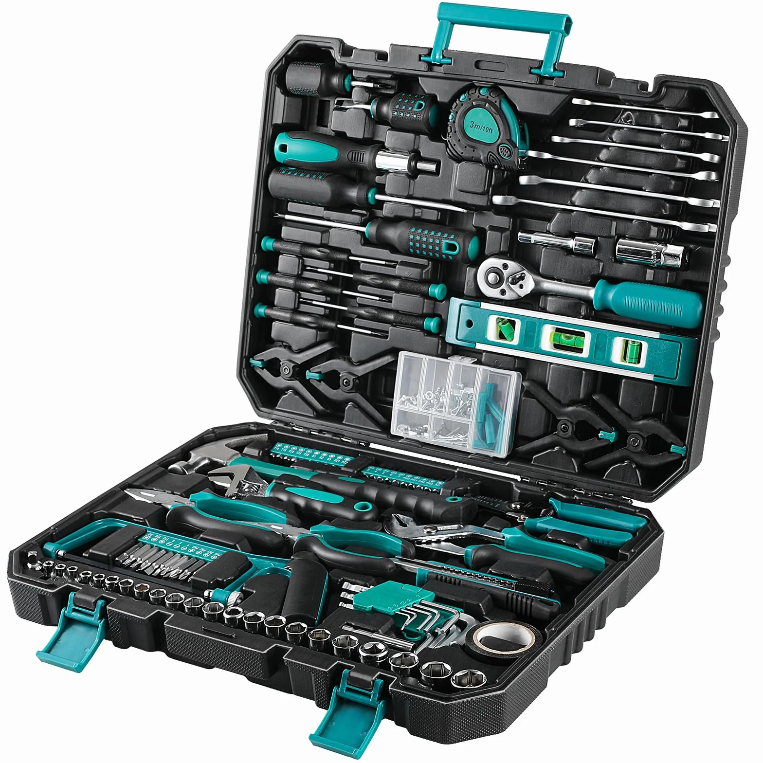TLGREEN Cassetta Set di Attrezzi Manuali 198 Pezzi, Cacciaviti con Chiave a Cricchetto