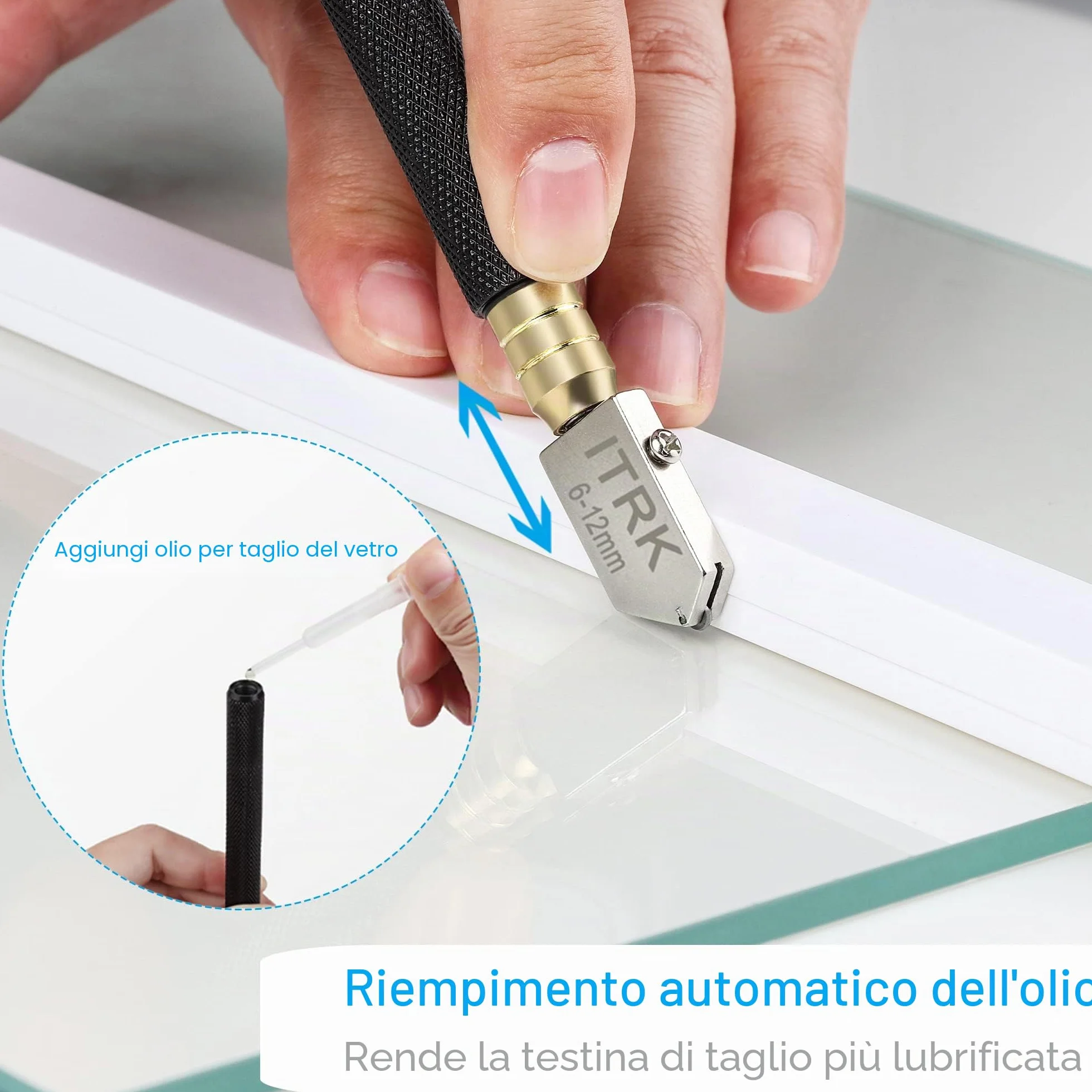 Taglierina per vetro da 2-20 mm, con olio per tagliare il vetro, con punta al carburo a matita oleata per il taglio di specchi, piastrelle e mosaici.
