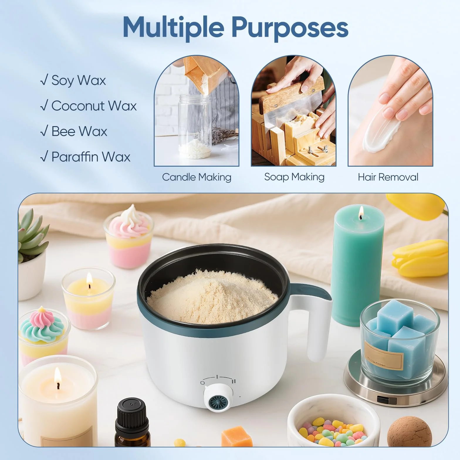 Sciogli Cera per Candele ,1,7 L Pentola Elettrica per Fondere la Cera Kit per Fabbricazione Candele,Pentola Sciogli cera Per Candele, Ideale per candele, saponi, cera fusa e progetti fai-da-te