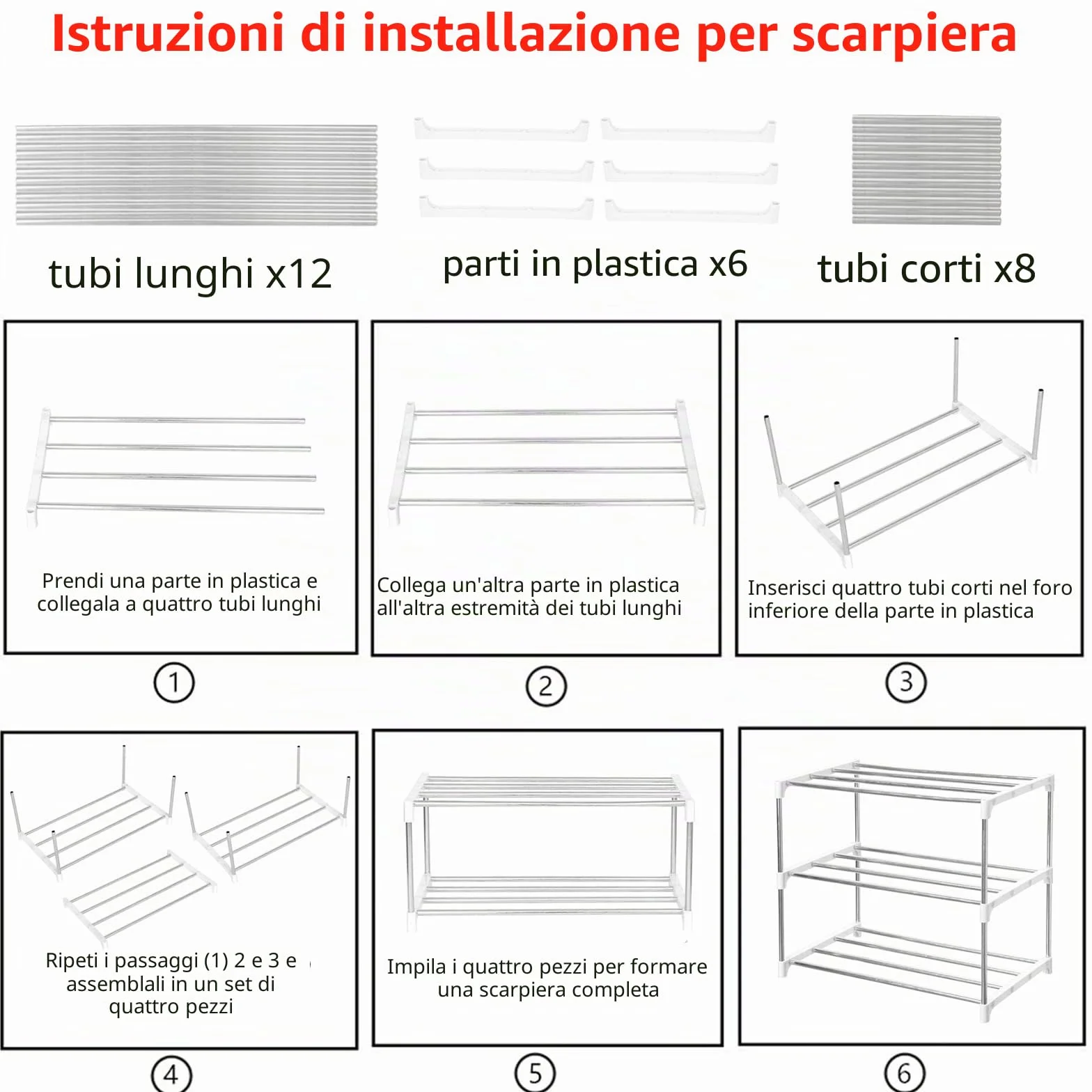 Scarpiera piccola impilabile 3 ripiani bianco