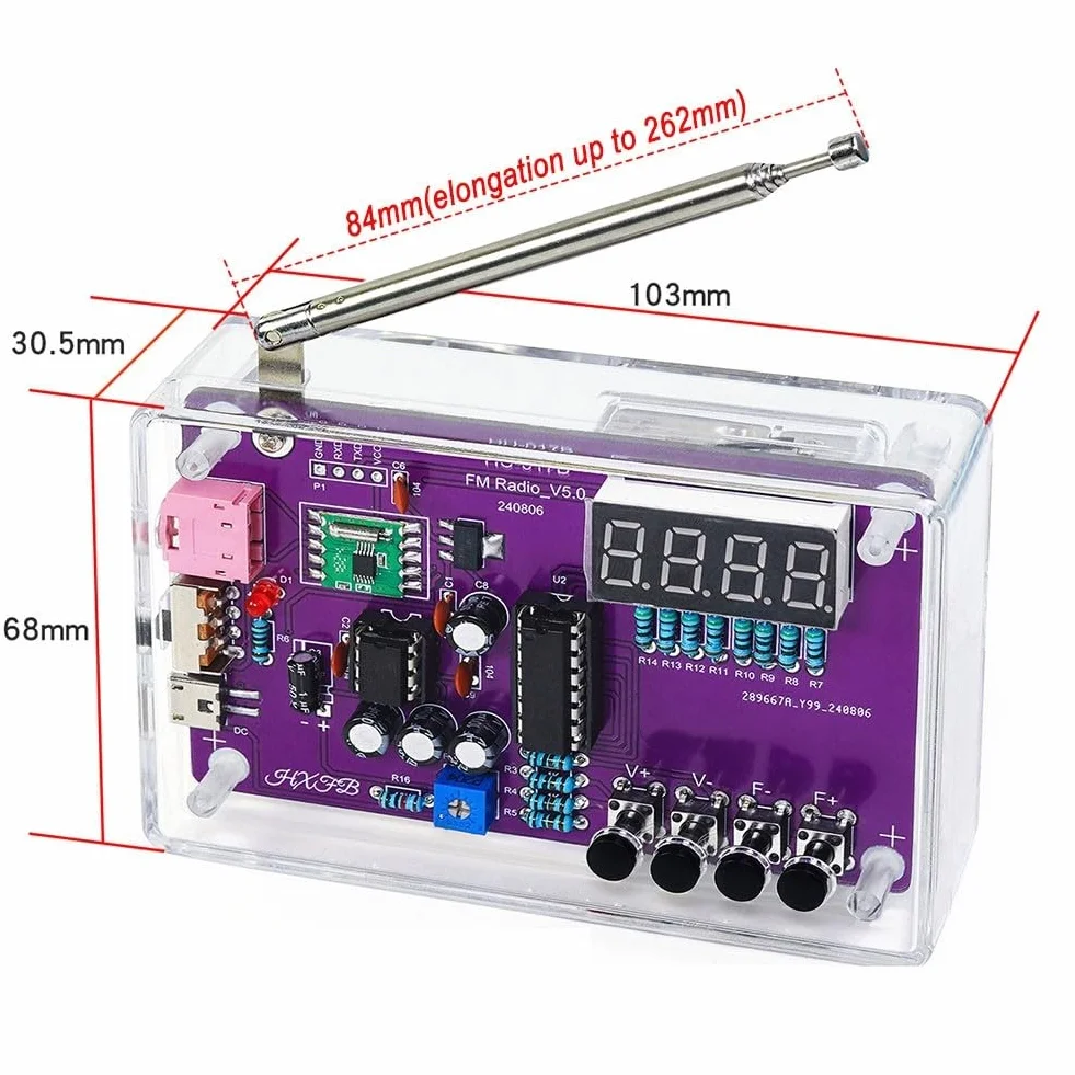 Kit radio FM, kit di montaggio radio fai da te, kit di pratica di saldatura, progetto di saldatura elettronica fai da te 87-108 MHz, per principianti, adulti (con custodia)