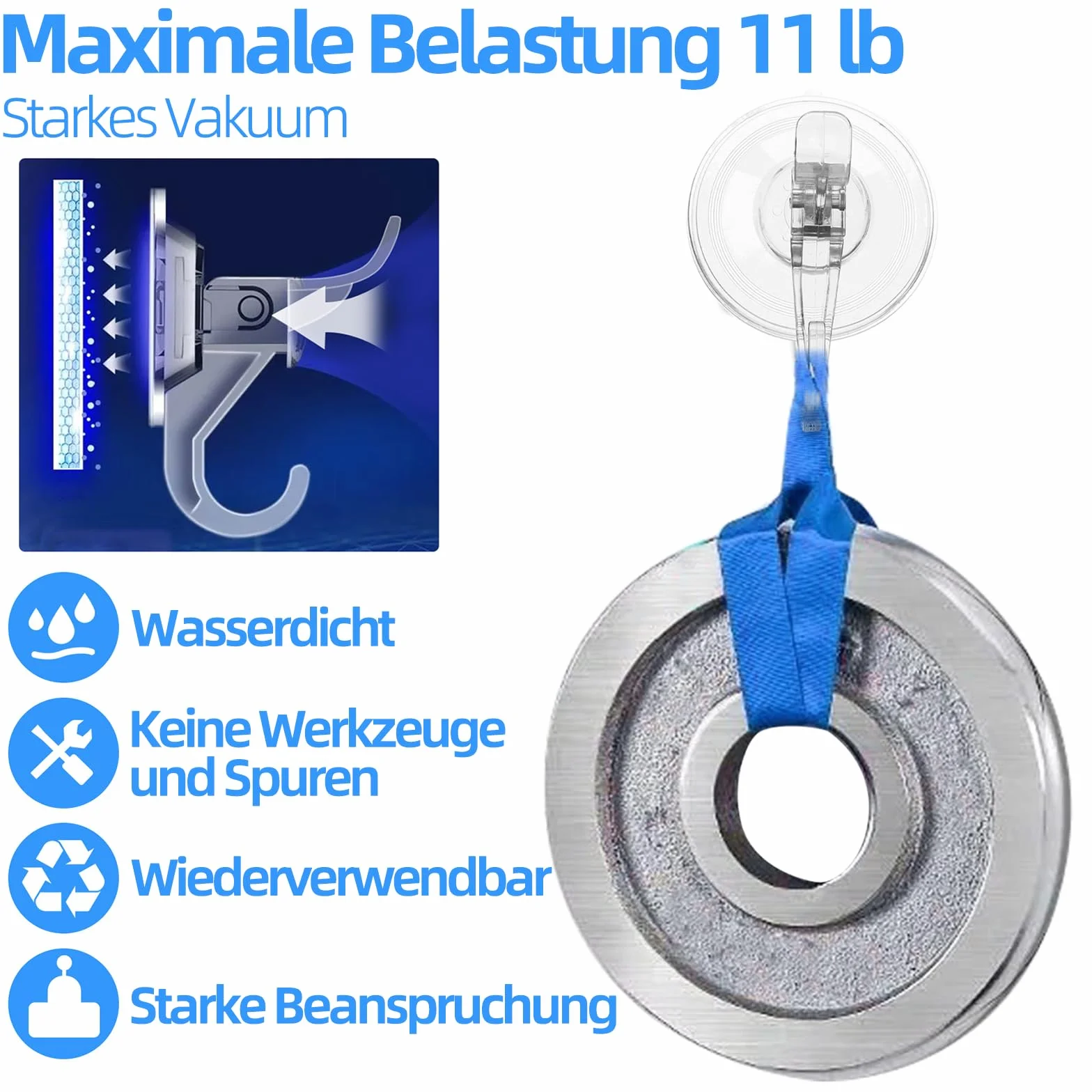 Antimbee 3 Pezzi Ganci a Ventosa Super Resistenti 5KG per Doccia Bagno Cucina Vetro
