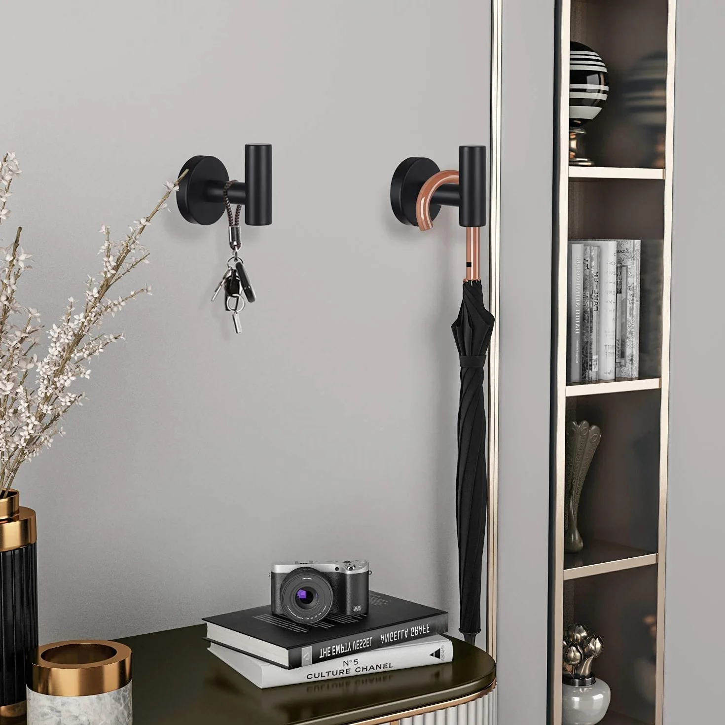 YUET 2 Pezzi Ganci Portasciugamani in SUS 304 Acciaio Inox Gancio Appendiabiti da Parete Con Accessori a vite per Cucina e Bagno Asciugamani Muro Accappatoio (Nero)