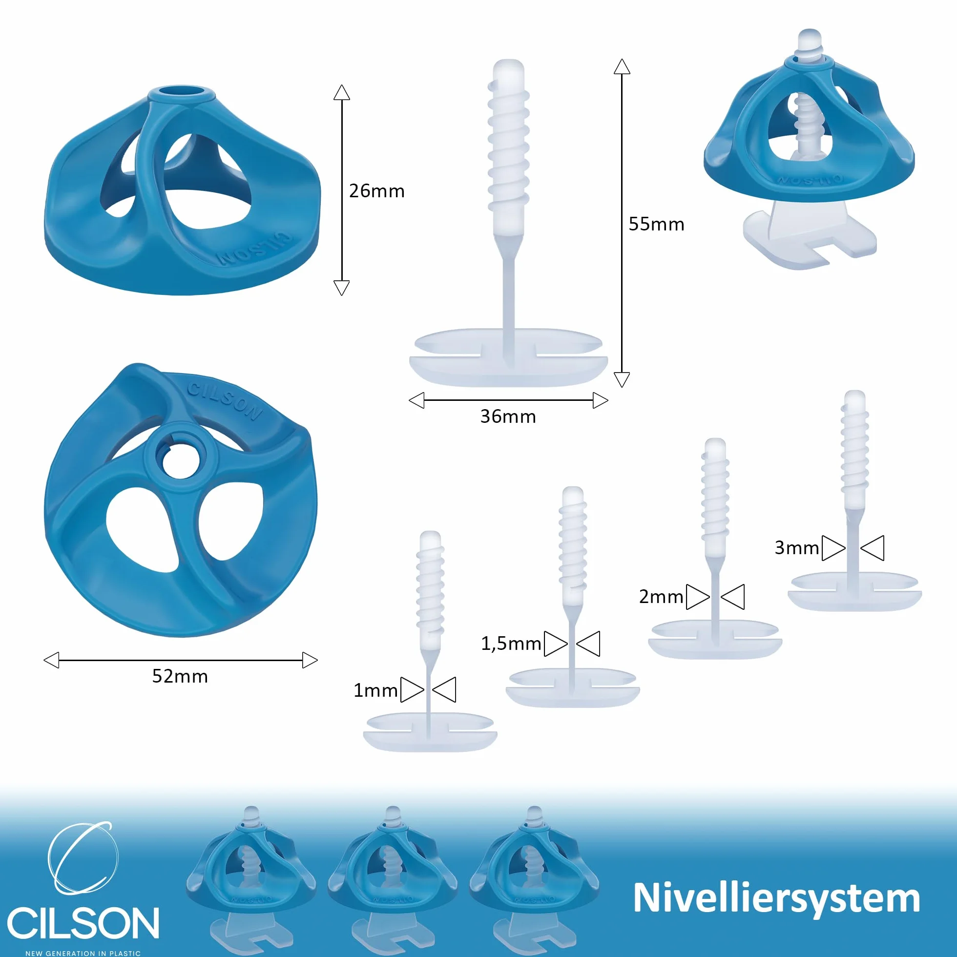 CILSON - Sistema di livellamento per piastrelle Tornado 1,5 mm, kit 500 linguette filettate, attrezzi per piastrelle fino a spessore 18 mm