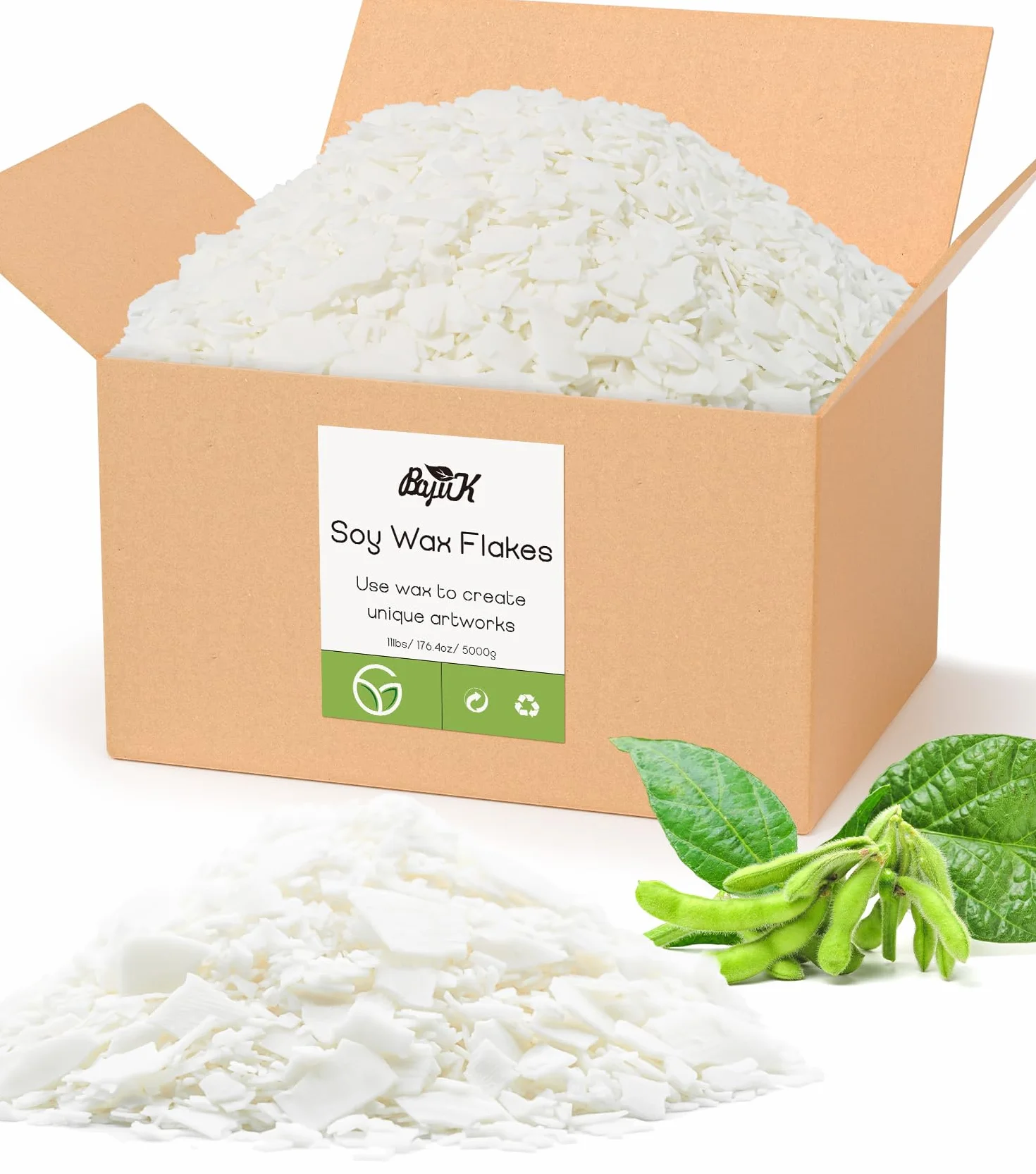 BOYUJK Cera di Soia Fiocchi per Candele 5KG, Premium Natural Cera per Candele, 100% Cera per Candele Fai da Te per La Produzione di Candele da Agricoltura Biologica