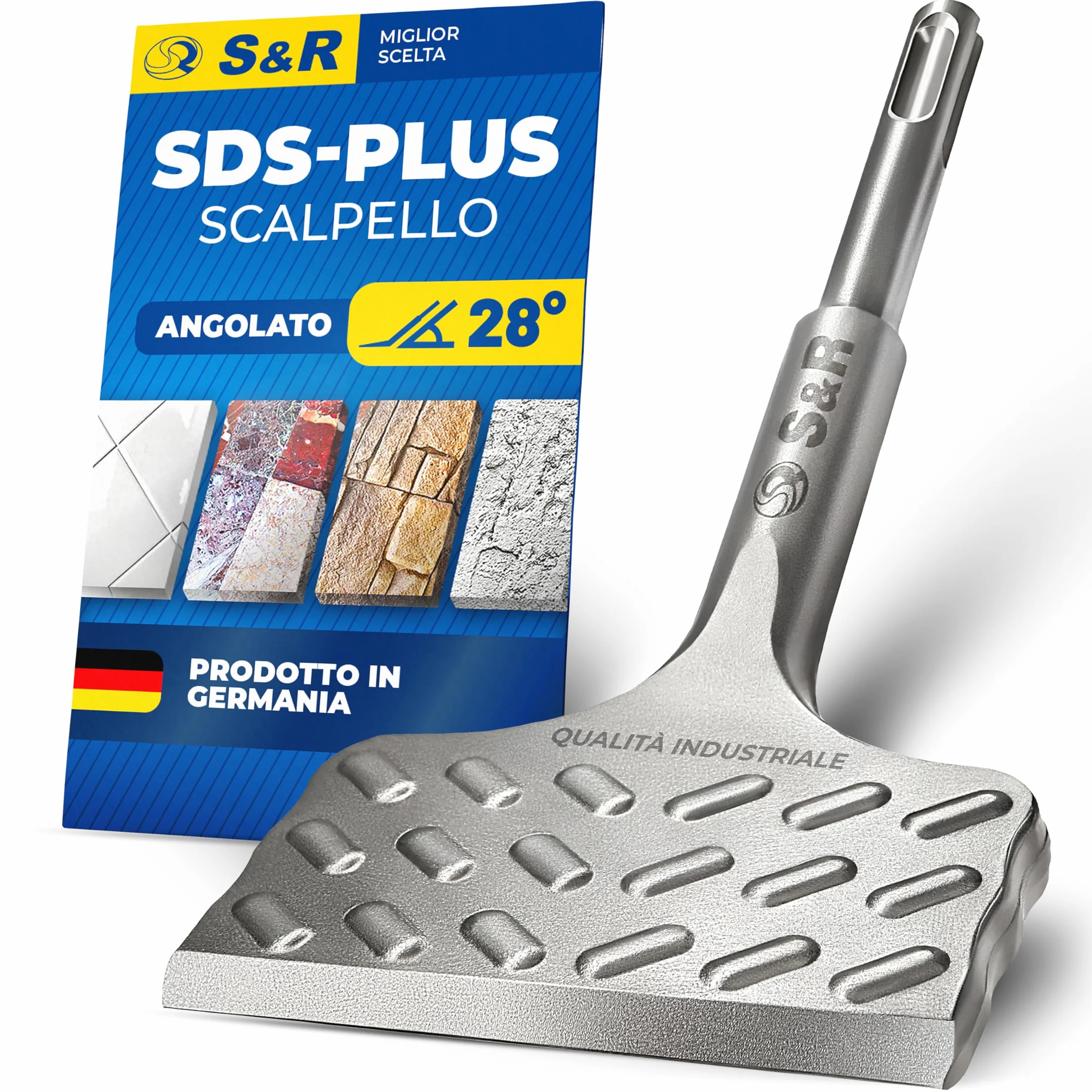 S&R Scalpello SDS-plus Angolato Piastrelle/Muro 180/165x75mm, MADE IN GERMANY Spatola Curva. Qualità Industriale.