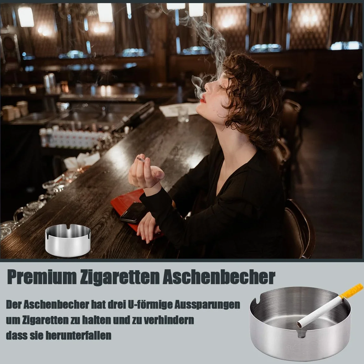 Posacenere Rotondo in Acciaio Inox 8 cm, 6 Pezzi, Argento