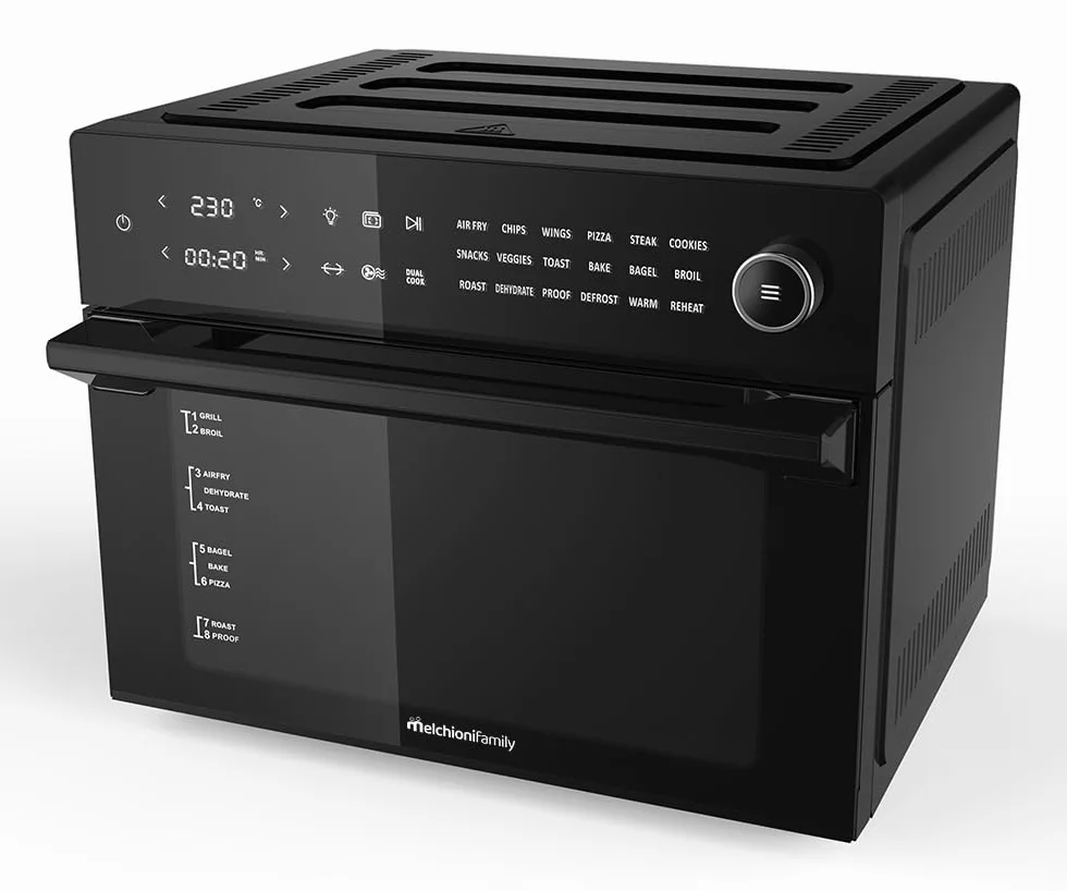 Melchioni Family Friggitrice ad Aria BENEDETTA 30 litri Display Digitale Dual Cook Air Fryer 18 Programmi 30-230° Timer 12h Nero Ricondizionato