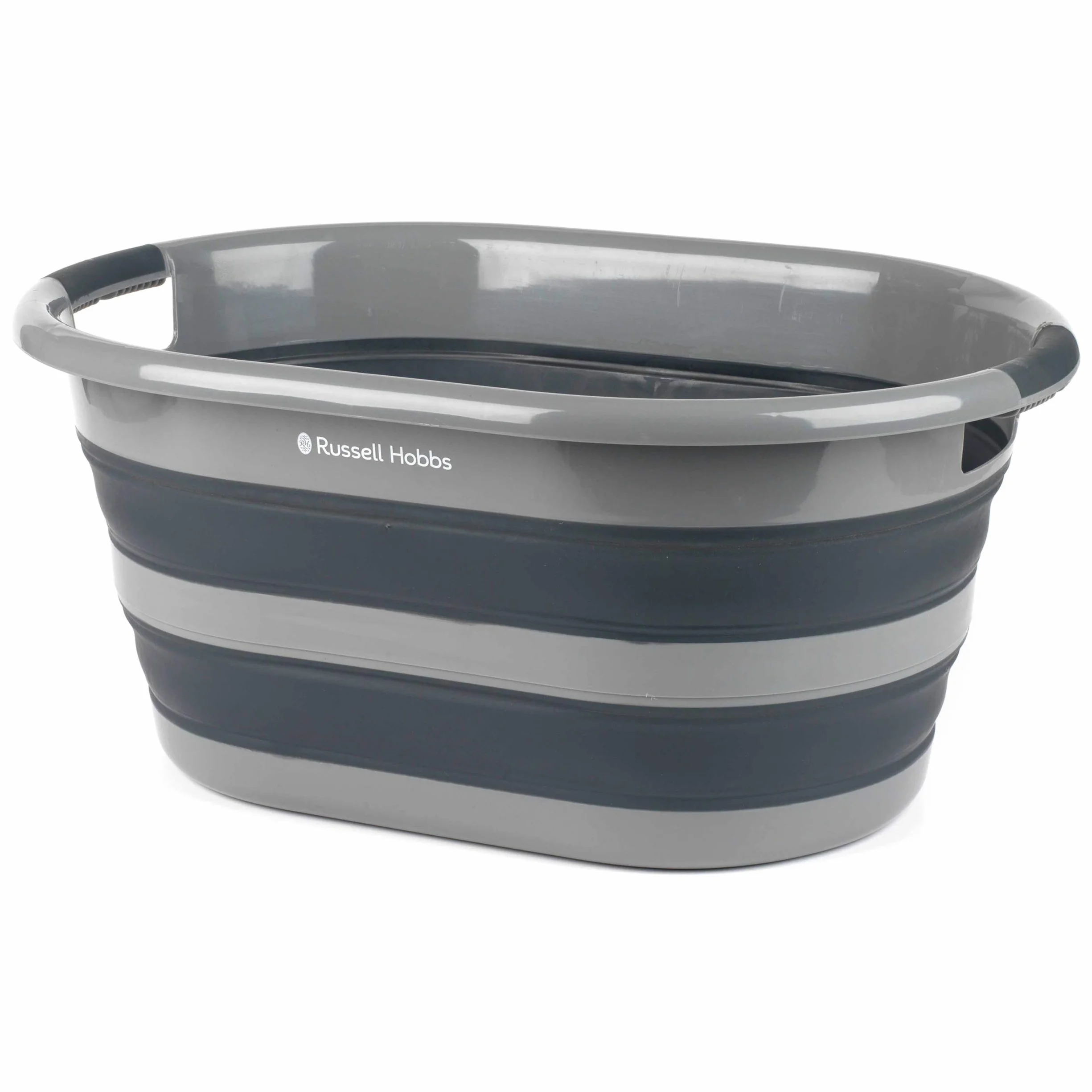 Russell Hobbs LA053879GRYEU cesto della biancheria in plastica con Maniglie di facile presa, 27L cestello di lavaggio, Design durevole e pieghevole, risparmio di spazio e facile da pulire, nero/grigio