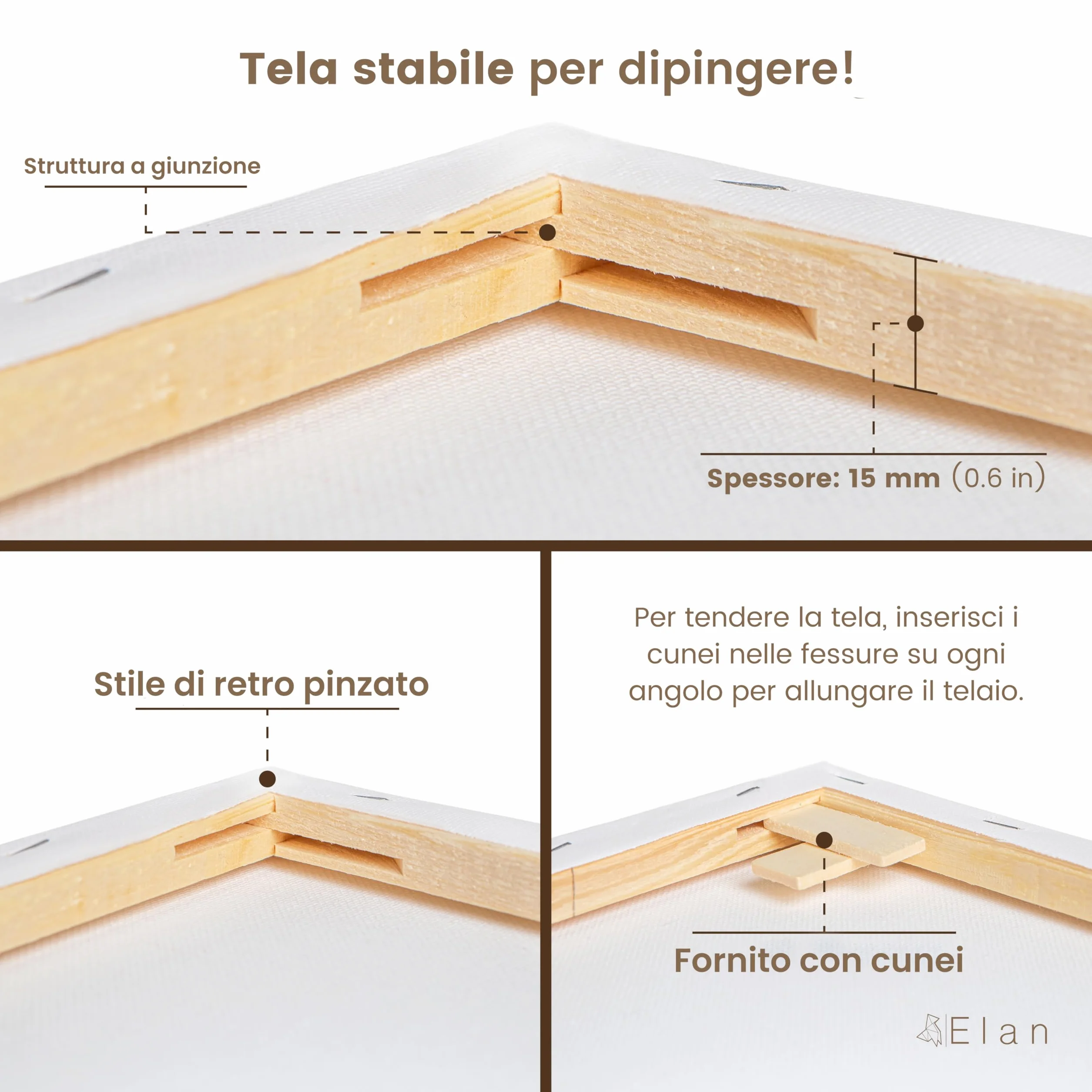 Elan Tela per Dipingere 20x30, Set da 6 Tele per Dipingere 20x30, 100% Cotone Tele Pittura, Canvas for Painting 280GSM, Tela 30x20
