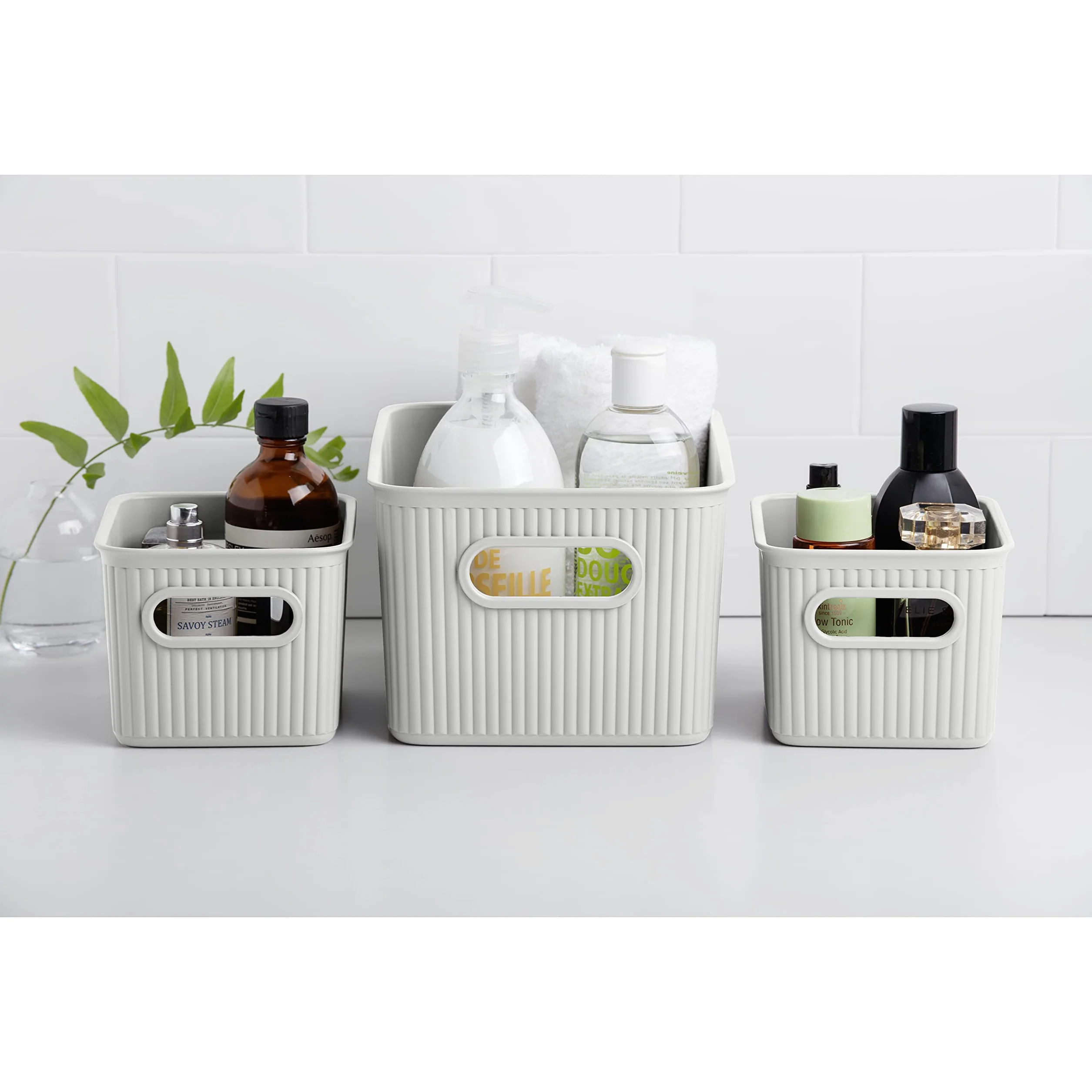TATAY Cestino Portaoggetti Plastica Baobab Set di 3 Scatole Organizzatrici 18,7 x 27,8 x 13,3 cm Bianco