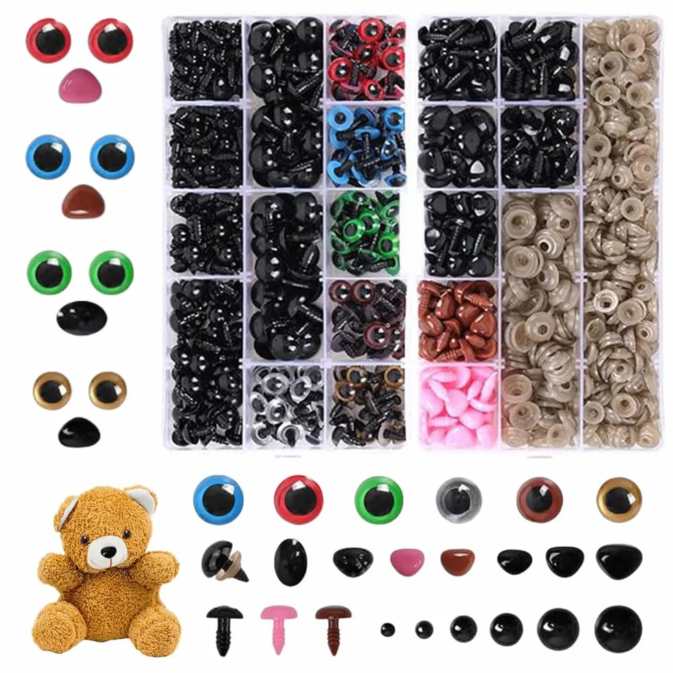 915 pz Occhi e Naso Di Sicurezza per Amigurumi,Safety Eyes,Occhi Pupazzi,Occhi Bambole Artigianali,Occhietti per Pupazzi Uncinetto,Occhi Colorati Amigurumi con Rondelle,Occhi Peluche Crochet