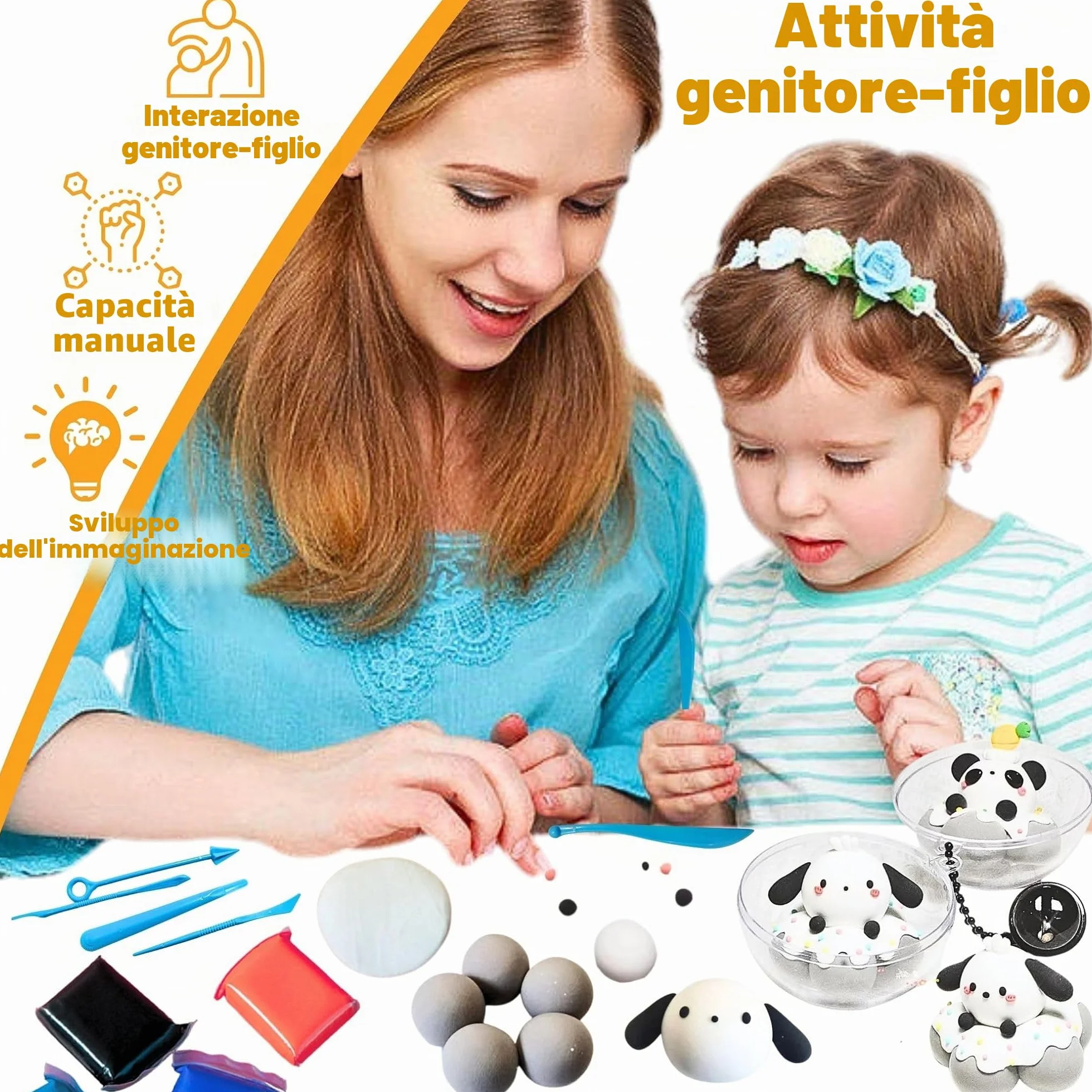 Kit di Argilla ad Asciugatura all'Aria, 24 Colori di Plastilina con 5 Strumenti, 4 Palline Riempibili, Catene a Sfere e Tutorial, Argilla da Modellare in Plastilina, Regalo Fai da Te per Ragazzi e