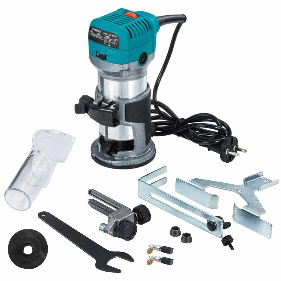 fresa a mano per legno, multifunzione 710 W + 15 pezzi, fresa in metallo duro da 6,35 mm