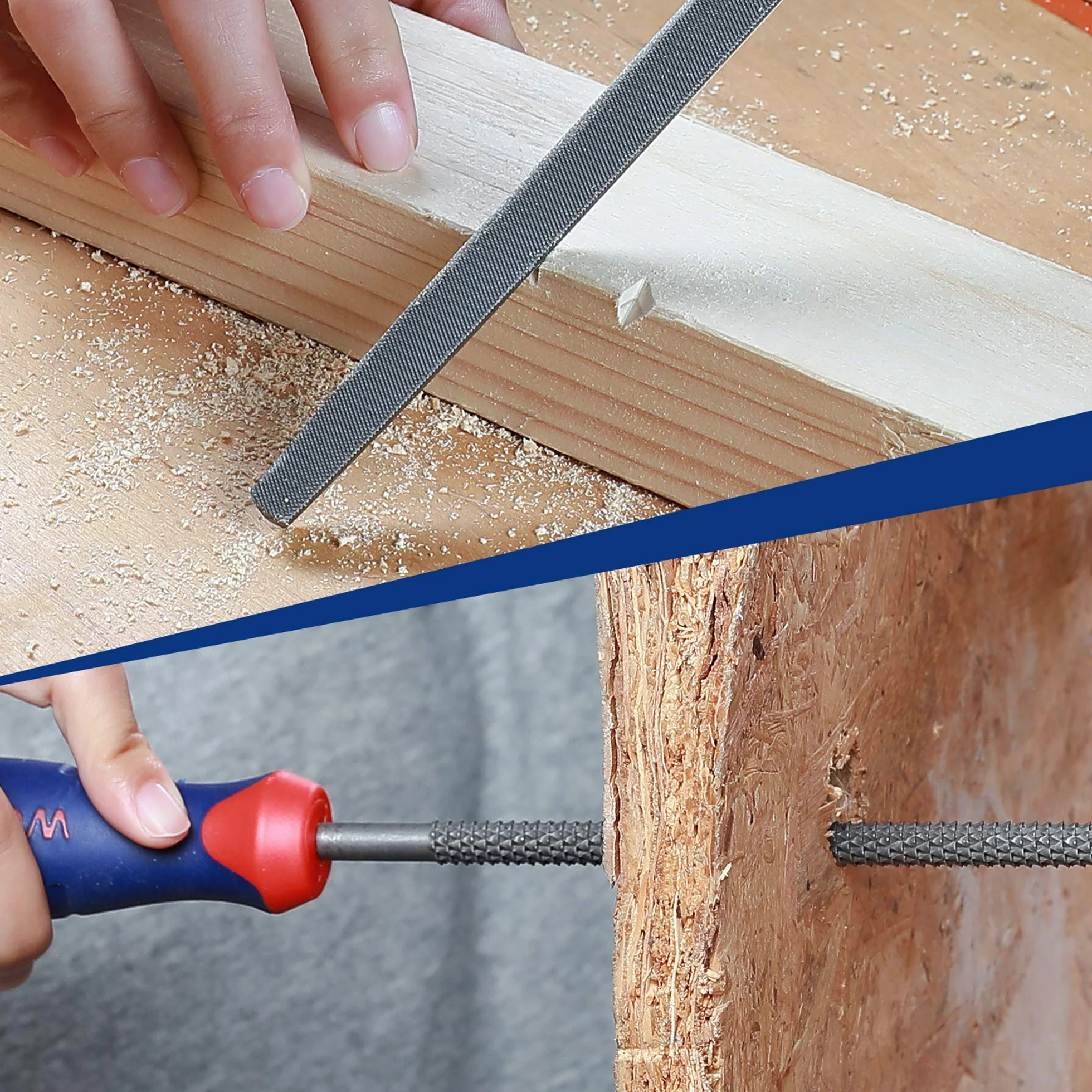 WORKPRO Lime e Raspe Set per Legno 6 Pezzi Triangolare, Piatta, Tonda, Semitonda 200mm