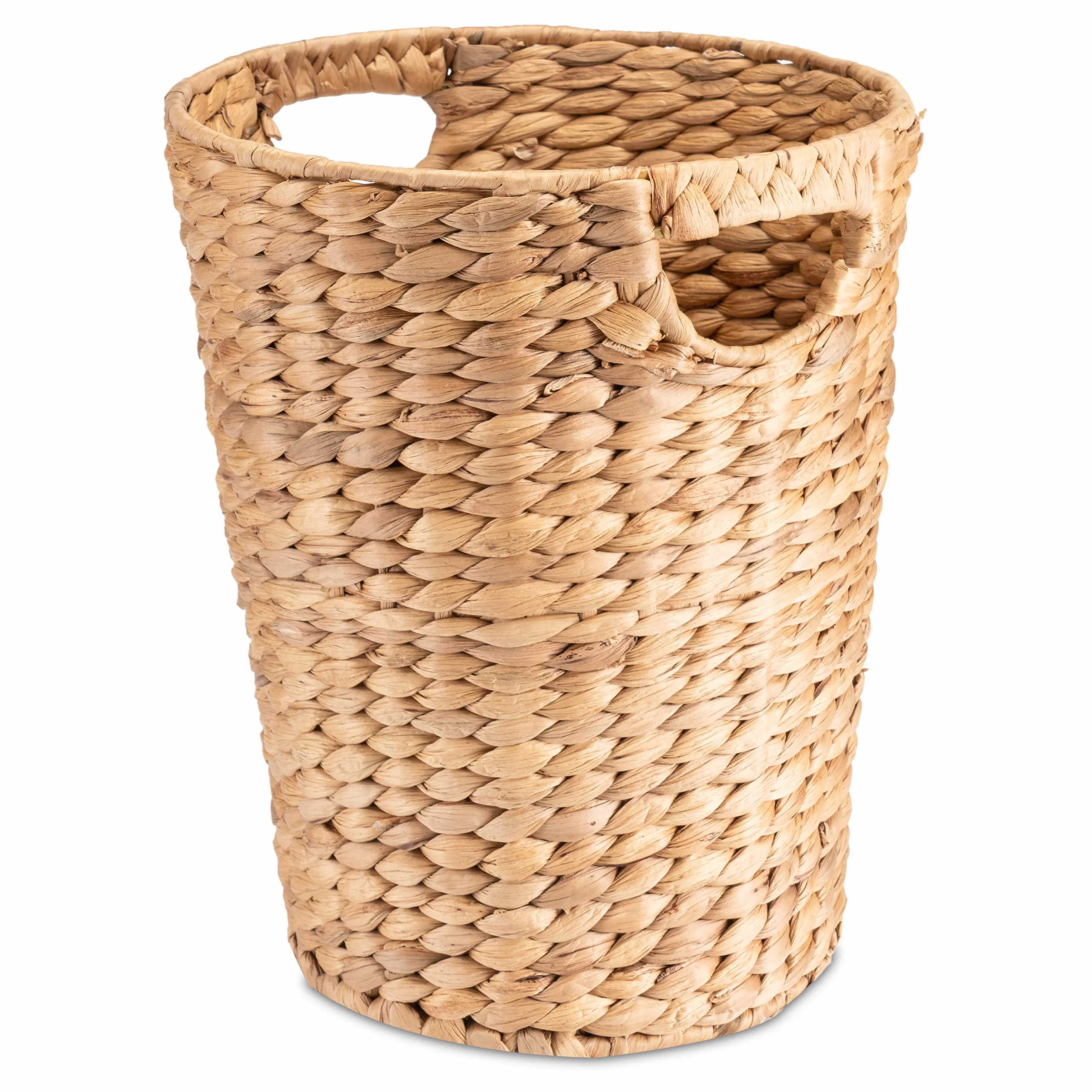 Decorasian - Cesto portaoggetti intrecciato in giacinto d'acqua - Pattumiera con manico - Diametro 25 cm in alto, 19 cm in basso, Altezza 32 cm