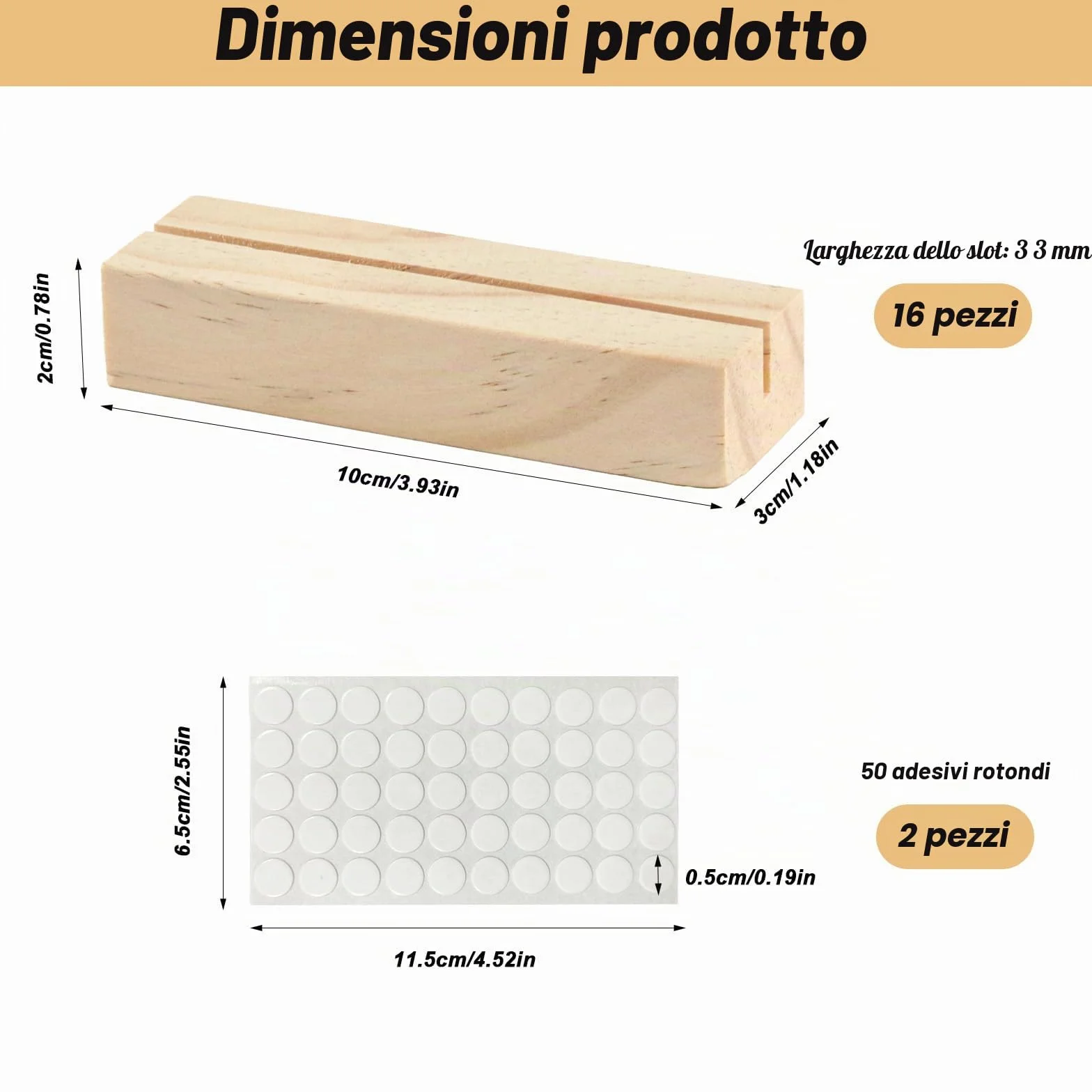 Portacarte in legno, 16 pezzi, porta biglietti da tavolo, porta foto, porta cartoline, menù, per matrimoni, feste di compleanno, con 2 fogli di adesivi a pois
